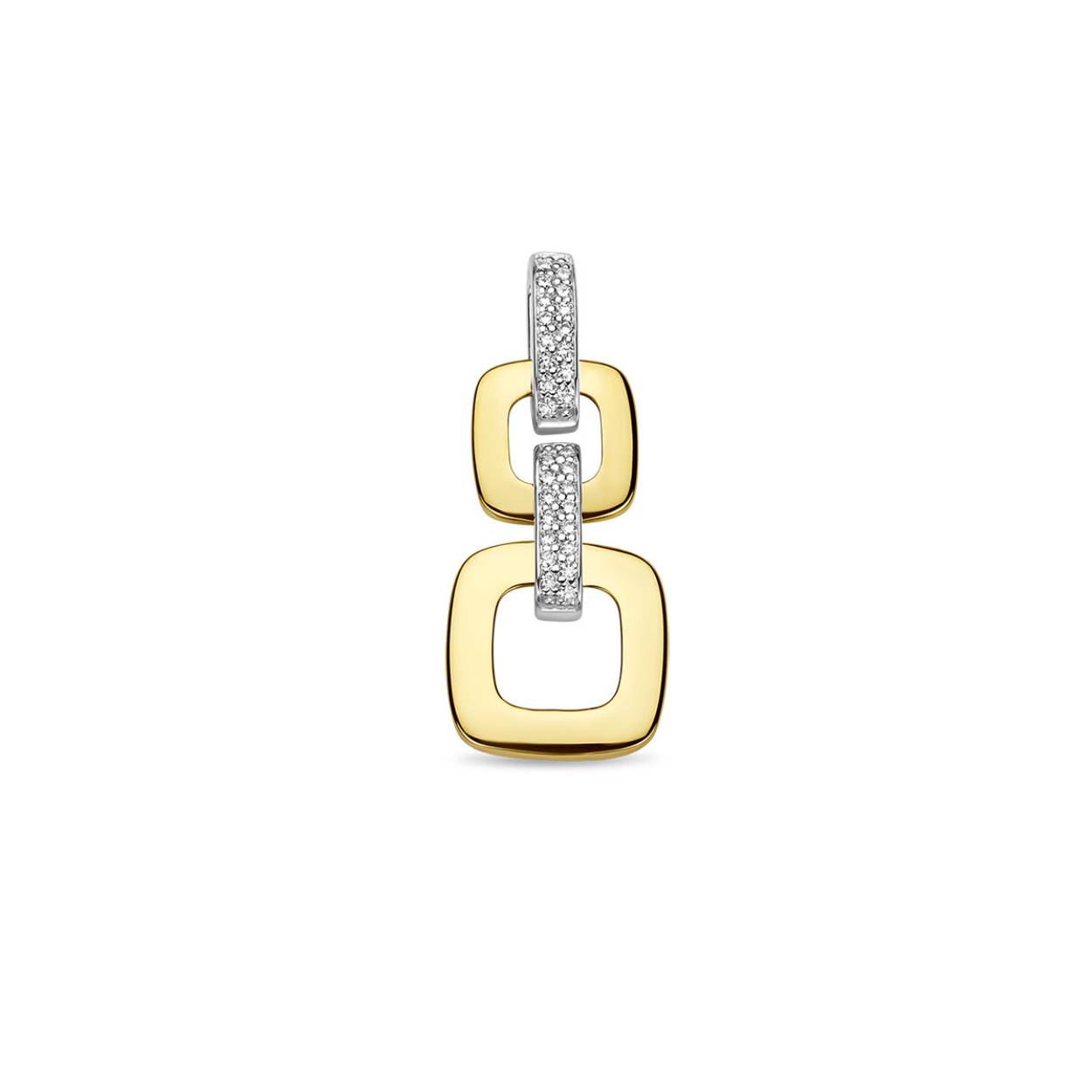14k Bicolor geel- en witgouden hanger uitgevoerd met schitterend diamant. De hanger heeft een totale hoogte van 29mm. De totale diamantgewicht is 0.13ct.