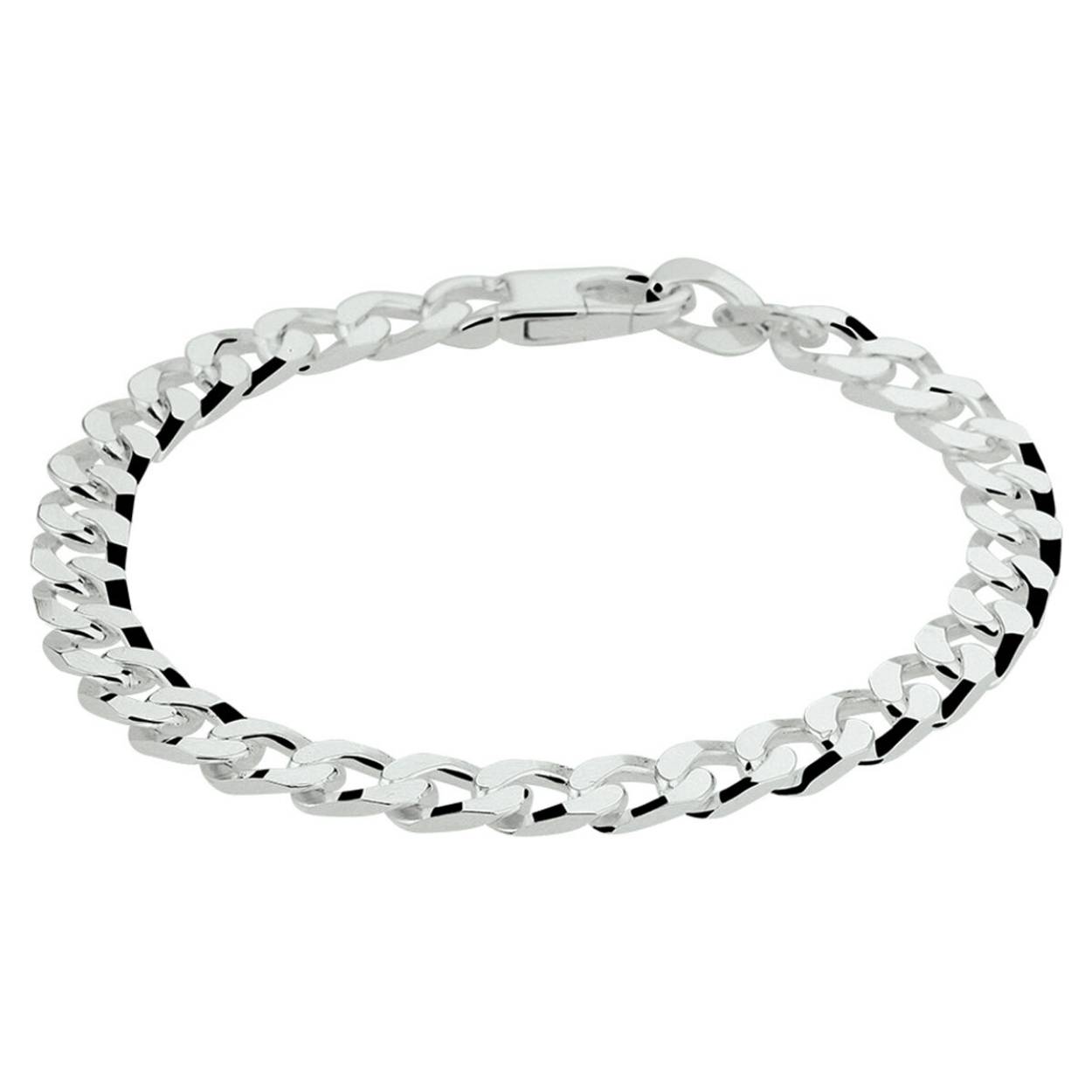 Beschrijving: Stijlvolle zilveren armband met een gourmet schakel. De armband heeft een draaglengte van 20cm en een schakelbreedte van 5.5mm. Uitgevoerd met een stevige karabijn sluiting.