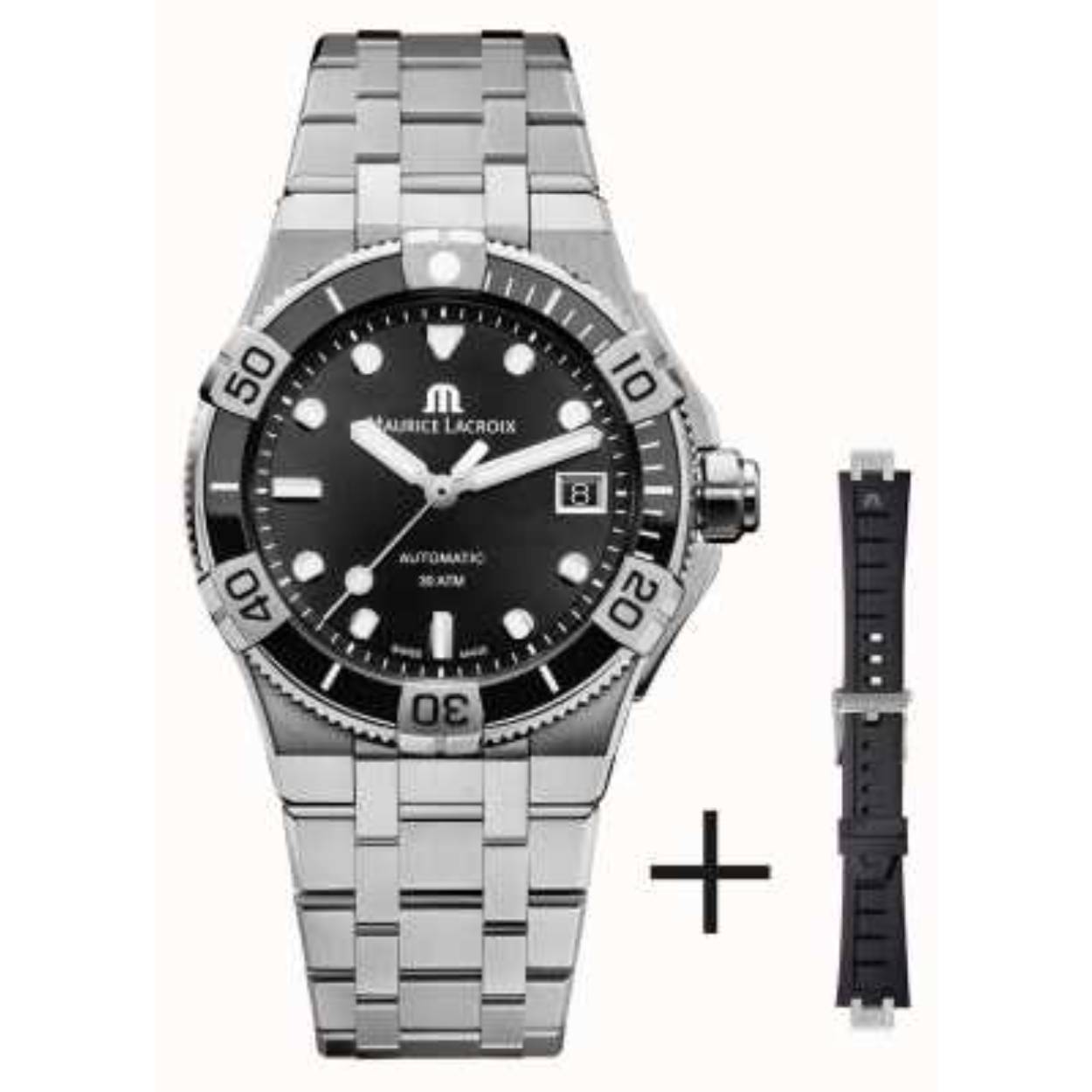 Dit horloge is van het merk Maurice Lacroix. Het is een analoog horloge met een band gemaakt van rubber.De diameter van de kast is43 mm.
De verdere specificaties van het horloge zijn als volgt:
Glassoort: saffier
Kastmateriaal: edelstaal
Techniek: automatisch
Kastkleur: zilver
Kastvorm: rond
Wijzerplaatkleur: zwart
Bandkleur: zilver
