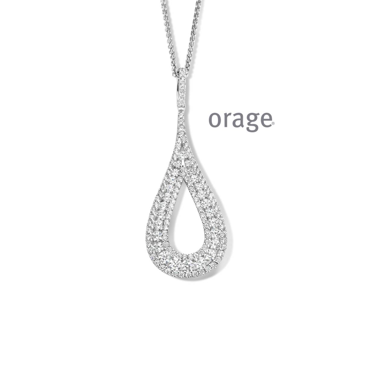 Zilveren ketting (verschuifbare lengte) met hanger van Orage
De hanger bevat zirkonium steentjes
Bijhorende oorhangers ook verkrijgbaar van deze set.