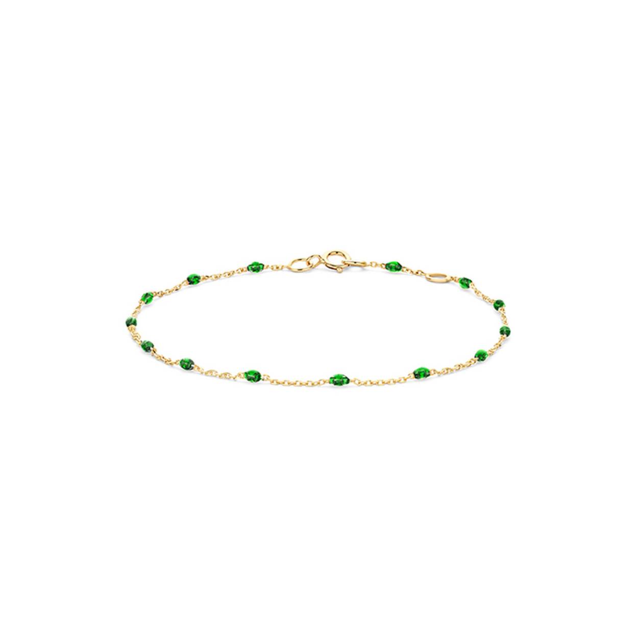 Geel gouden fantasie armband met groene stenen