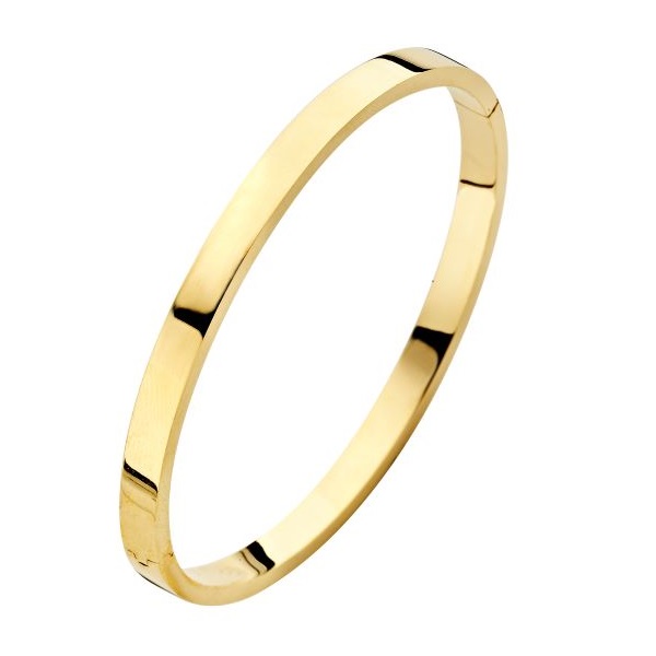 Prachtige 14krt geelgouden vlakke armband, 5mm, 61mm doorsnede.