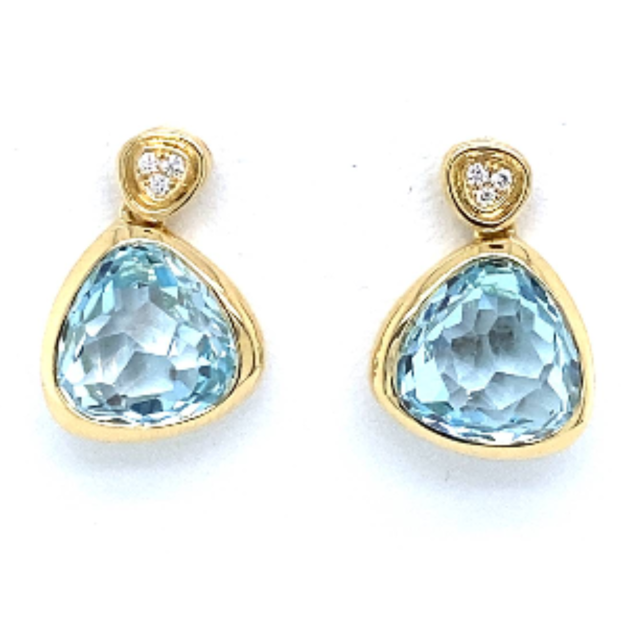 18 krt geelgouden oorbellen met blauw topaas en diamant 0.03ct H/si