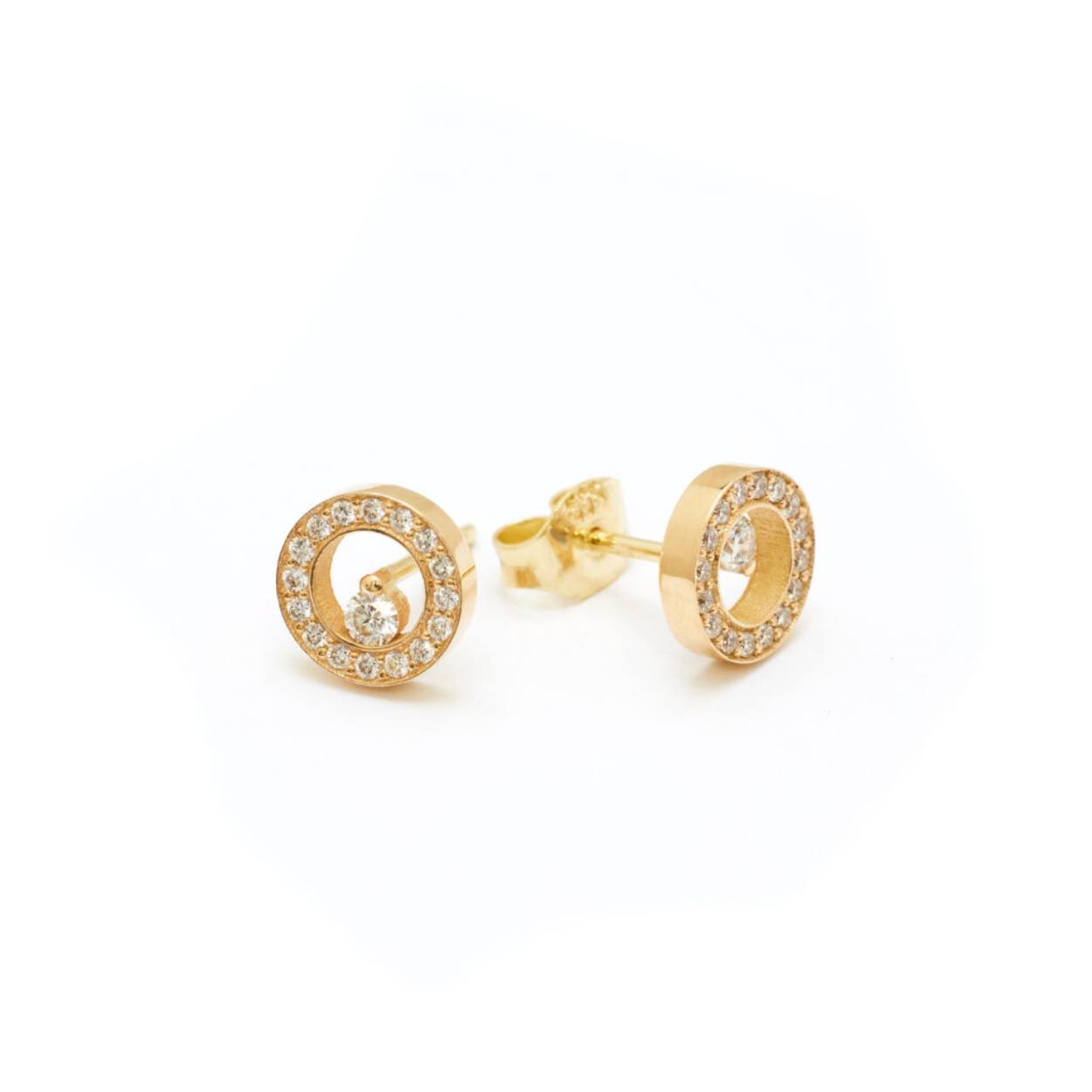 14kt. Geelgouden MiniOro oorstekers, cirkel pavé deluxe