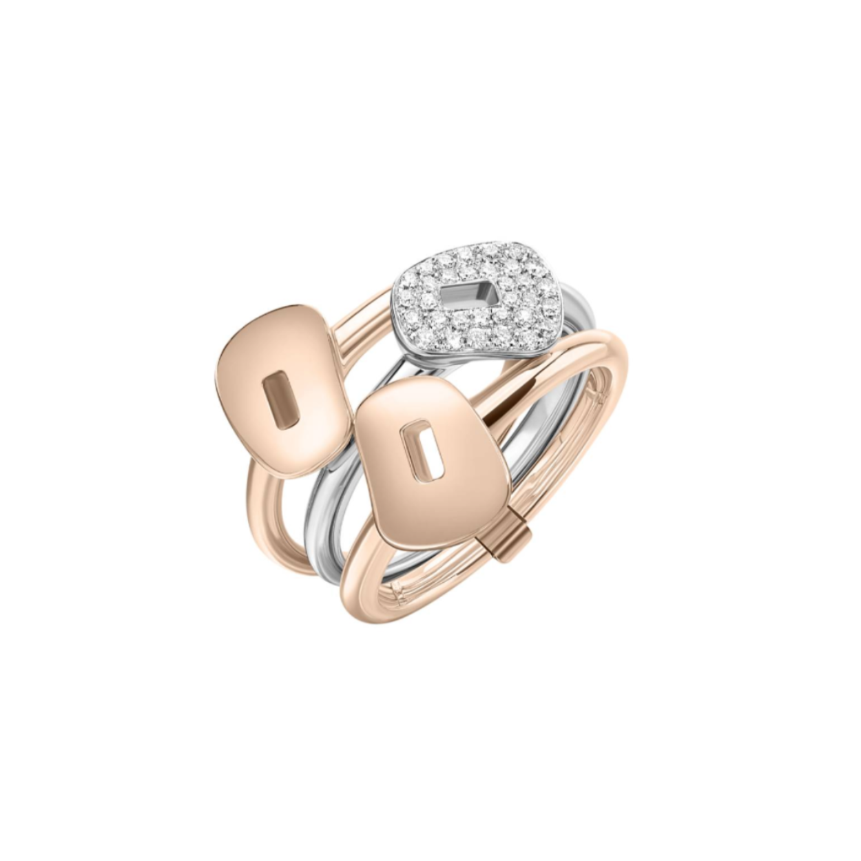 Mattioli Mini Puzzle ring in rose goud, 
wit goud  en witte diamanten.