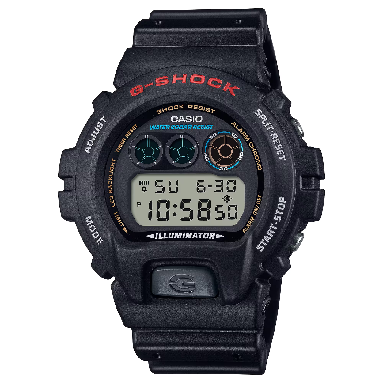 From G-SHOCK, the watch brand dedicated to the pursuit of Absolute Toughness. This G-SHOCK classic of the 6900 line gained popularity in the 1990s, taking its place as an icon of the era. The large LCD and the LED backlight make this highly versatile design a great companion for a variety of styles — from utilitarian practicality, to street trends, to sports fashion.