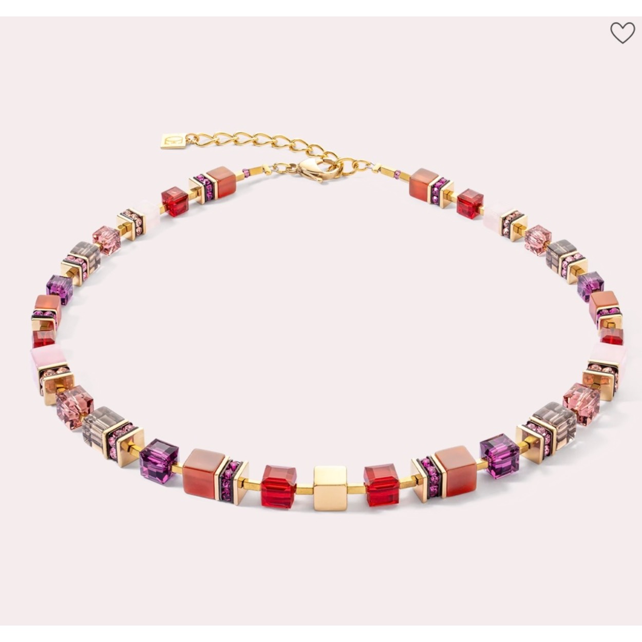 3039/10-0316 Coeur de lion collier in rode tinten. Carnelian Smoky quartz Rose quartz Swarovski® Crystals Rhinestone rondelles Stainless steel gold