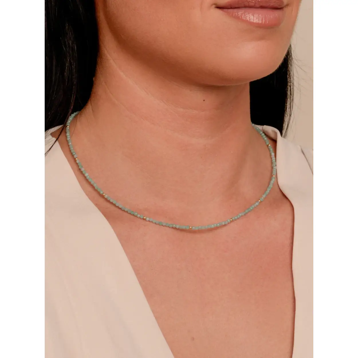 Rich Green Amazonite Kralenketting 2mm Goudkleurig