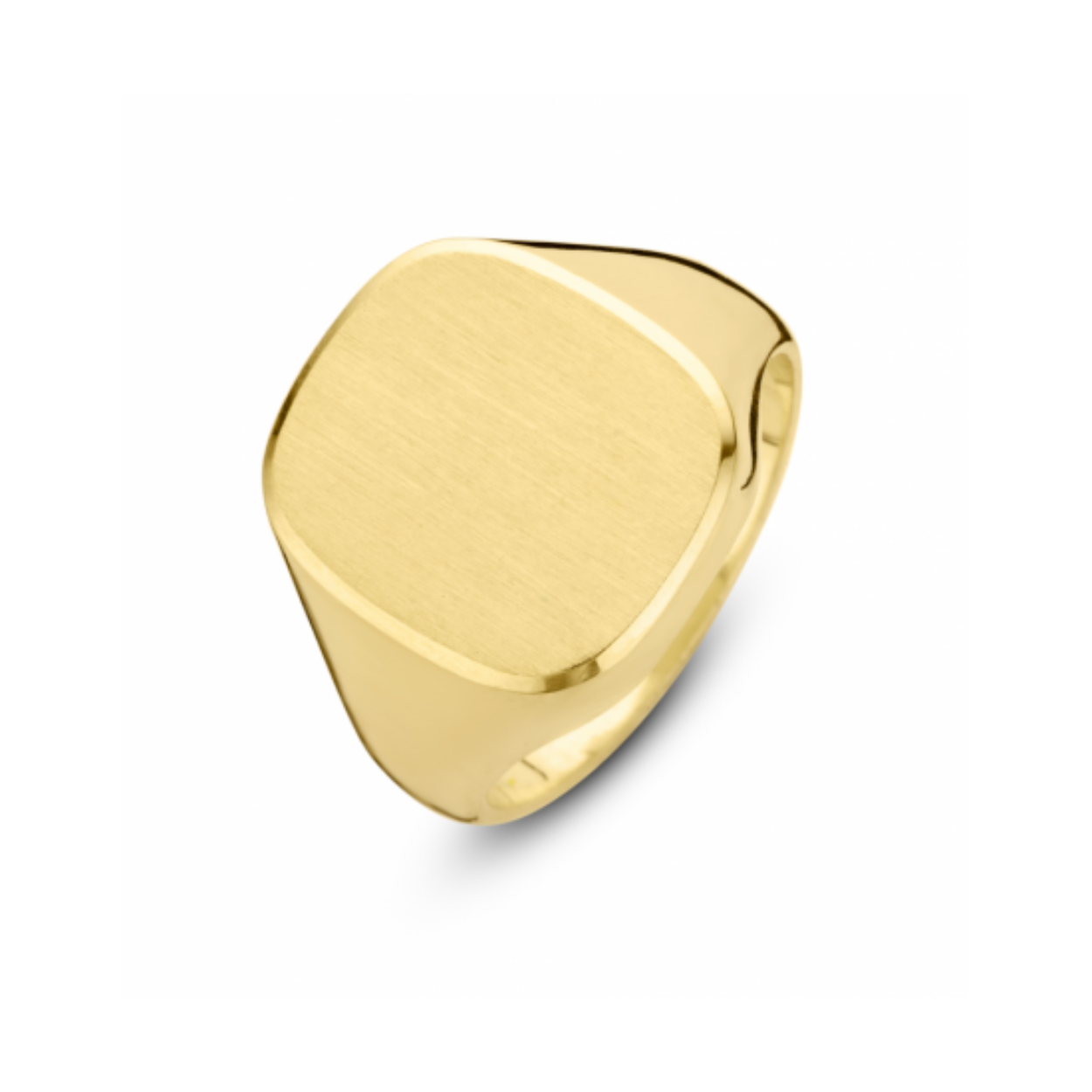 Massief, steenmaat 16x13 14krt massief gouden zegelring, voorzien van een `585' 14krt goud keurteken. Het graveervlak van de ring heeft een afmeting van 16*13 mm en heeft een gewicht van ca. 9,8 gram.