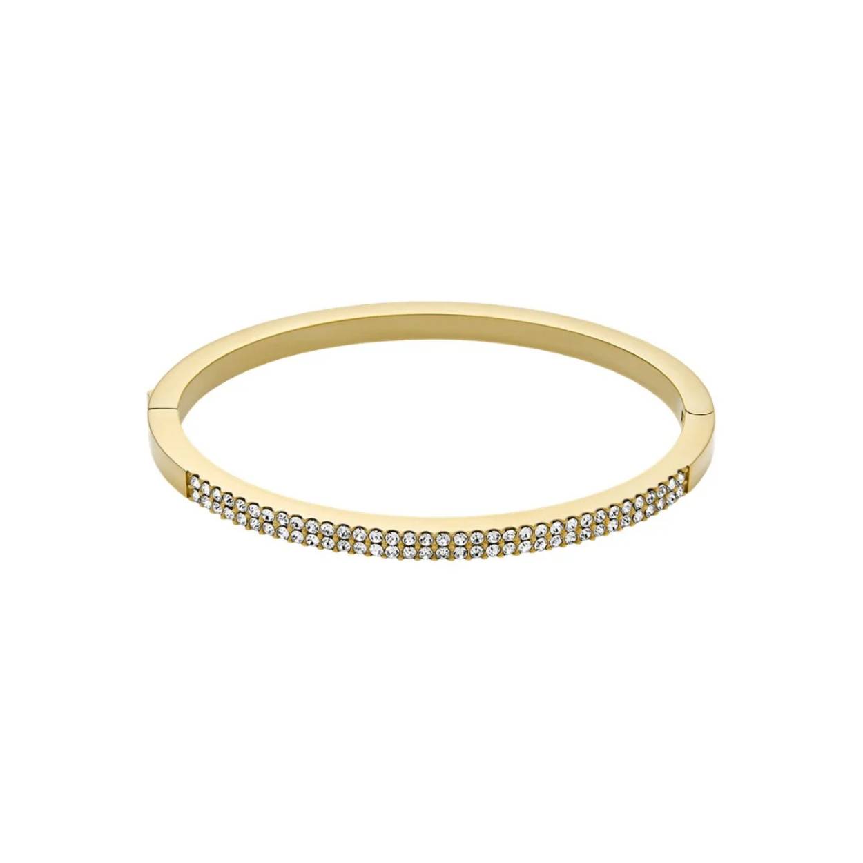 Til outfits naar een hoger niveau met deze stralende goudkleurige roestvrijstalen armband, met glinsterende pavé kristallen die het licht prachtig reflecteren. Deze armband is afgewerkt met een veilige druksluiting en voegt moeiteloze glamour toe aan elke look. Een item dat zelfvertrouwen uitstraalt, altijd.