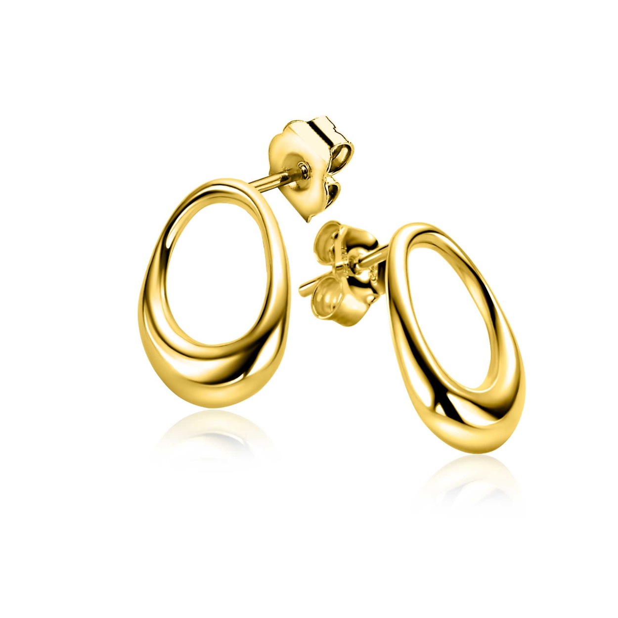 ZINZI gold plated zilveren oorstekers (17mm) in open organische vorm. Maak je look compleet met de bijpassende ketting. Vervaardigd van eerste gehalte zilver (925) en extra geel verguld.