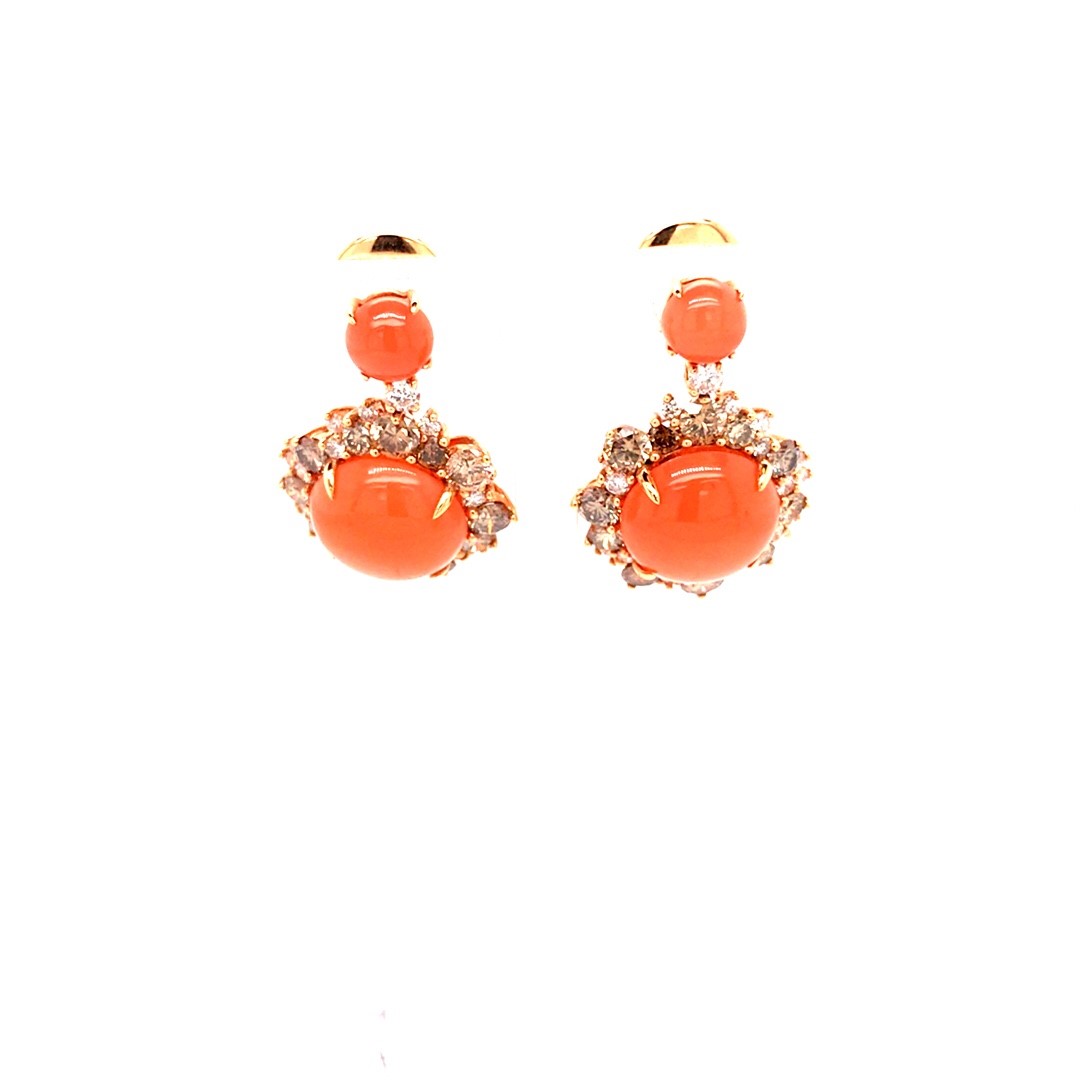 Artur Scholl 18krt rosé gouden oorstekers met diamant en oranje maansteen