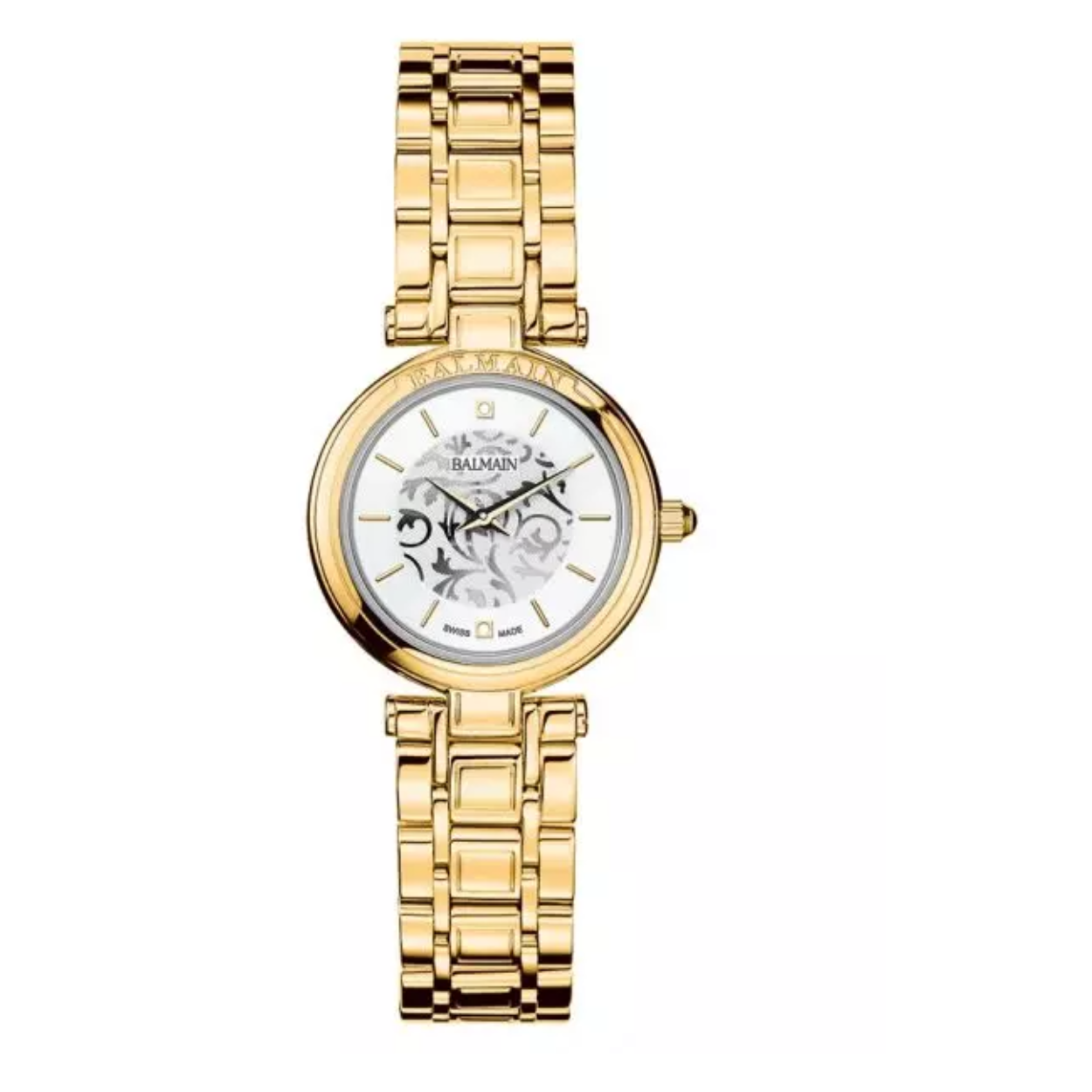 Goudkleurig horloge met een prachtige arabesk op de wijzerplaat.