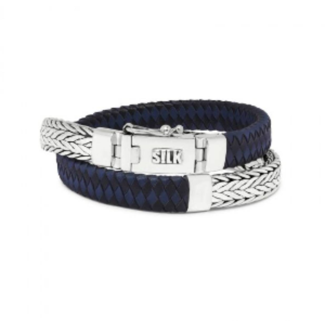 SILK ARMBAND ZILVER LEER ZWART BLAUW 362BBU18