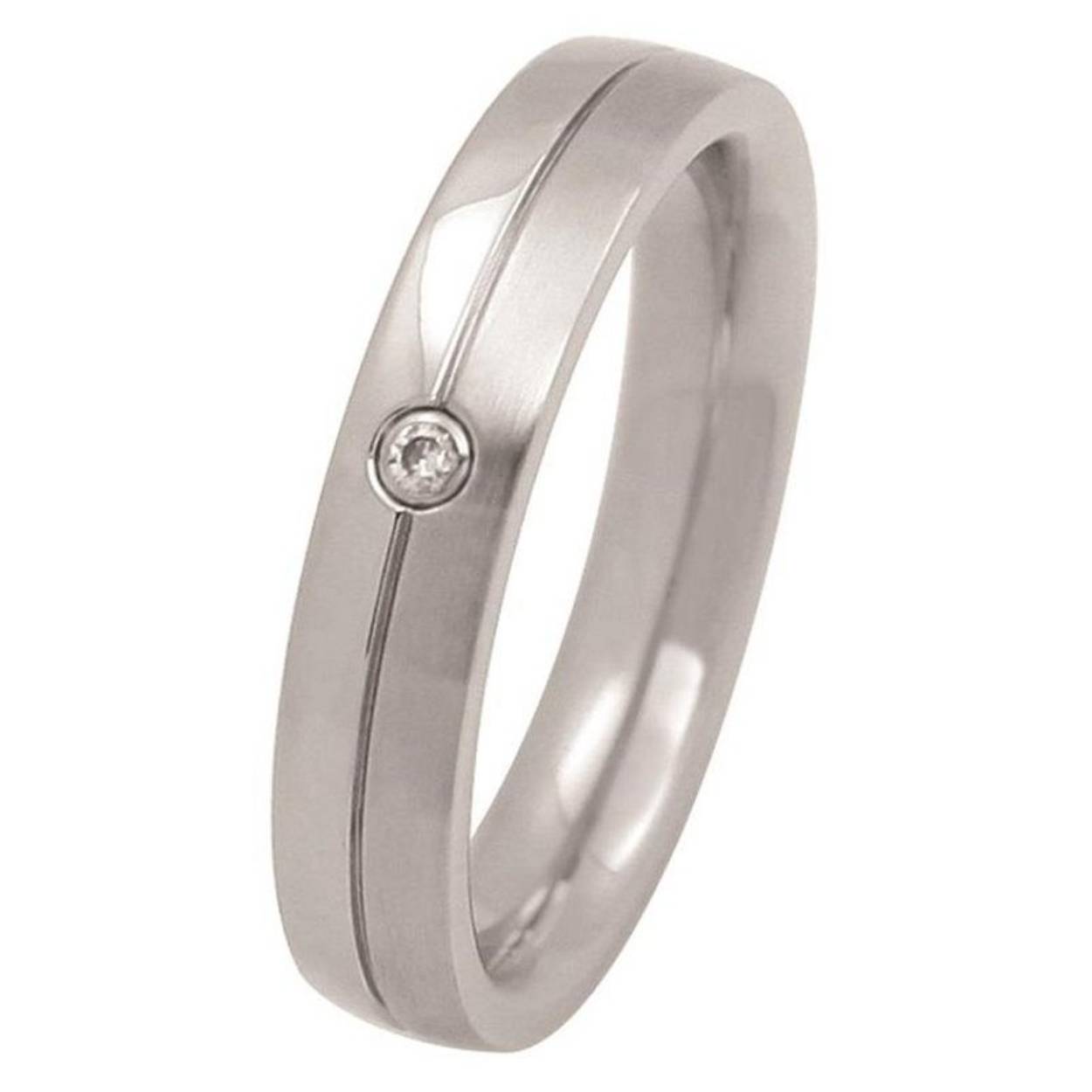 Stalen ring mat/glanzend 1x diamant 