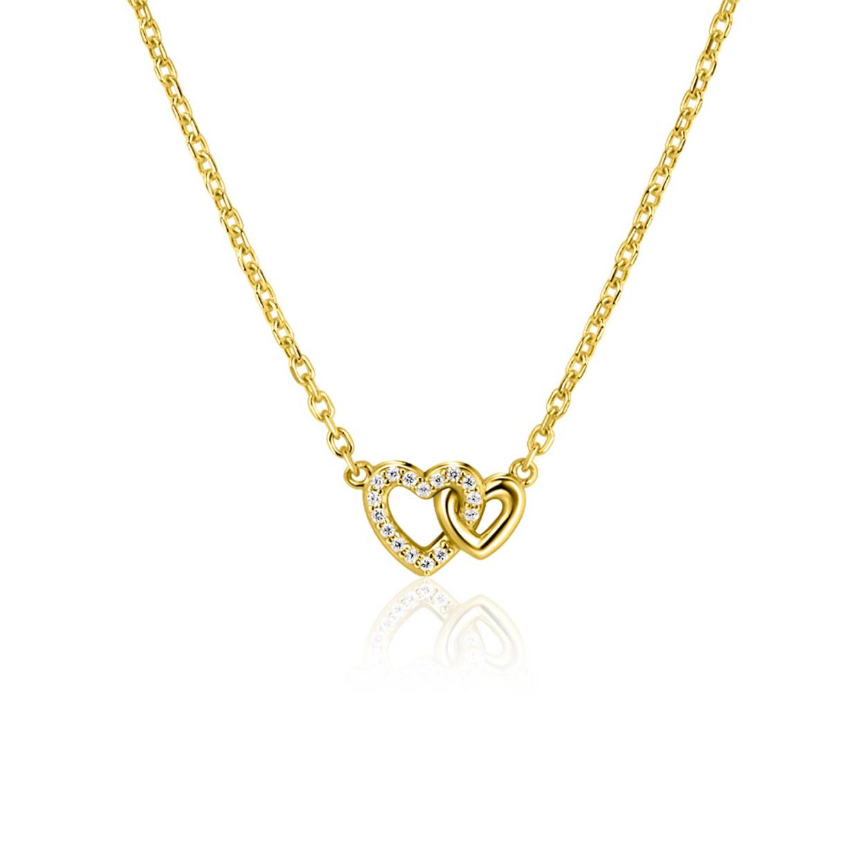 ZIC2493Y ZINZI zilver geelverguld collier met zirkonia en twee hartjes
