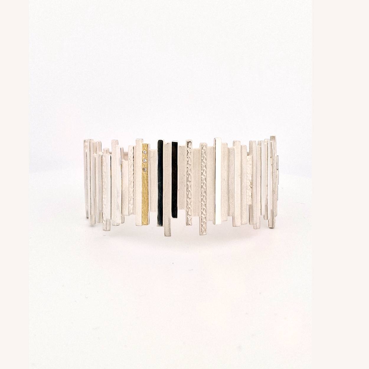 Bangle staafje mat/glanzend zilver/ goud en 3 briljantjes