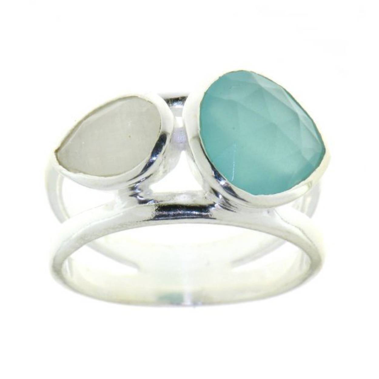 Zilveren ring met Aqua Chalcedoon en Bergkristal