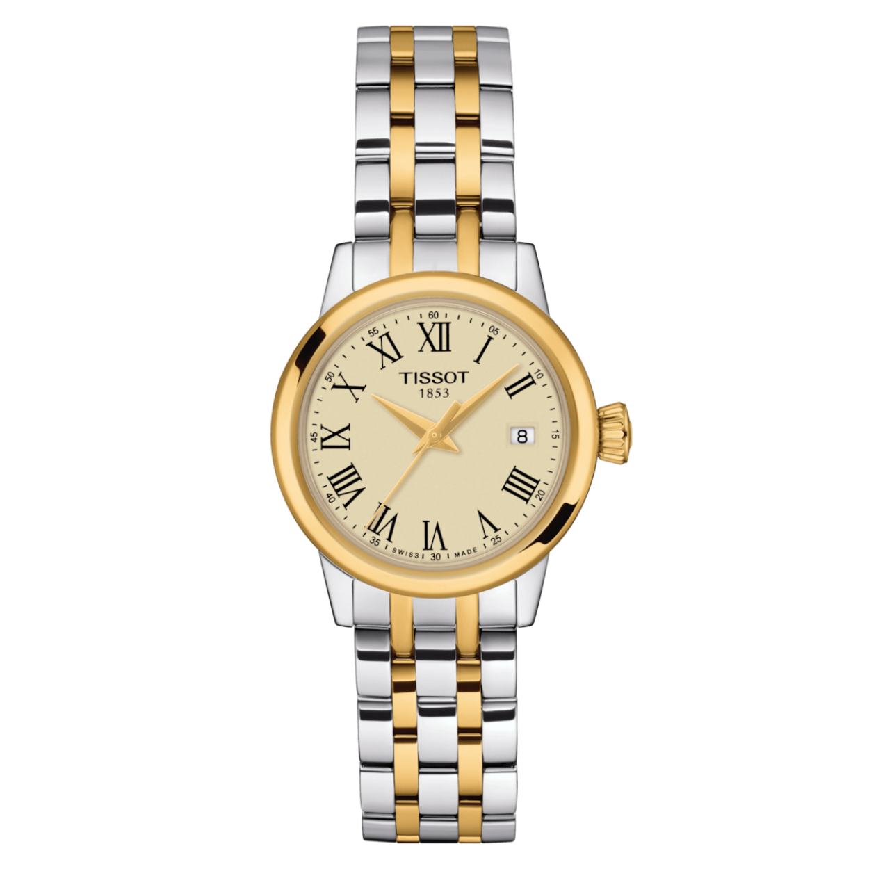 De populaire Tissot Classic Dream-collectie is herzien en heeft een nieuwe uitstraling gekregen. Er is echter niets veranderd in het oorspronkelijke doel om te streven naar het ontwerpen van het ideale klassieke, elegante horloge voor elke dag. De tijdloze stijl maakt dat deze collectie al jarenlang één van onze meest succesvolle is. De Classic Dream heeft een Swiss Made Quartz-uurwerk. De wijzerplaat met datumaanduiding en Romeinse cijfers geven het horloge een klassieke uitstraling. Dit damesmodel heeft een bi-colour kast van edelstaal met deels goudkleurige PVD-coating gecombineerd met een ivoorkleurige wijzerplaat. De bi-colour edelstalen horlogeband sluit middels een vlindersluiting met twee drukknoppen.