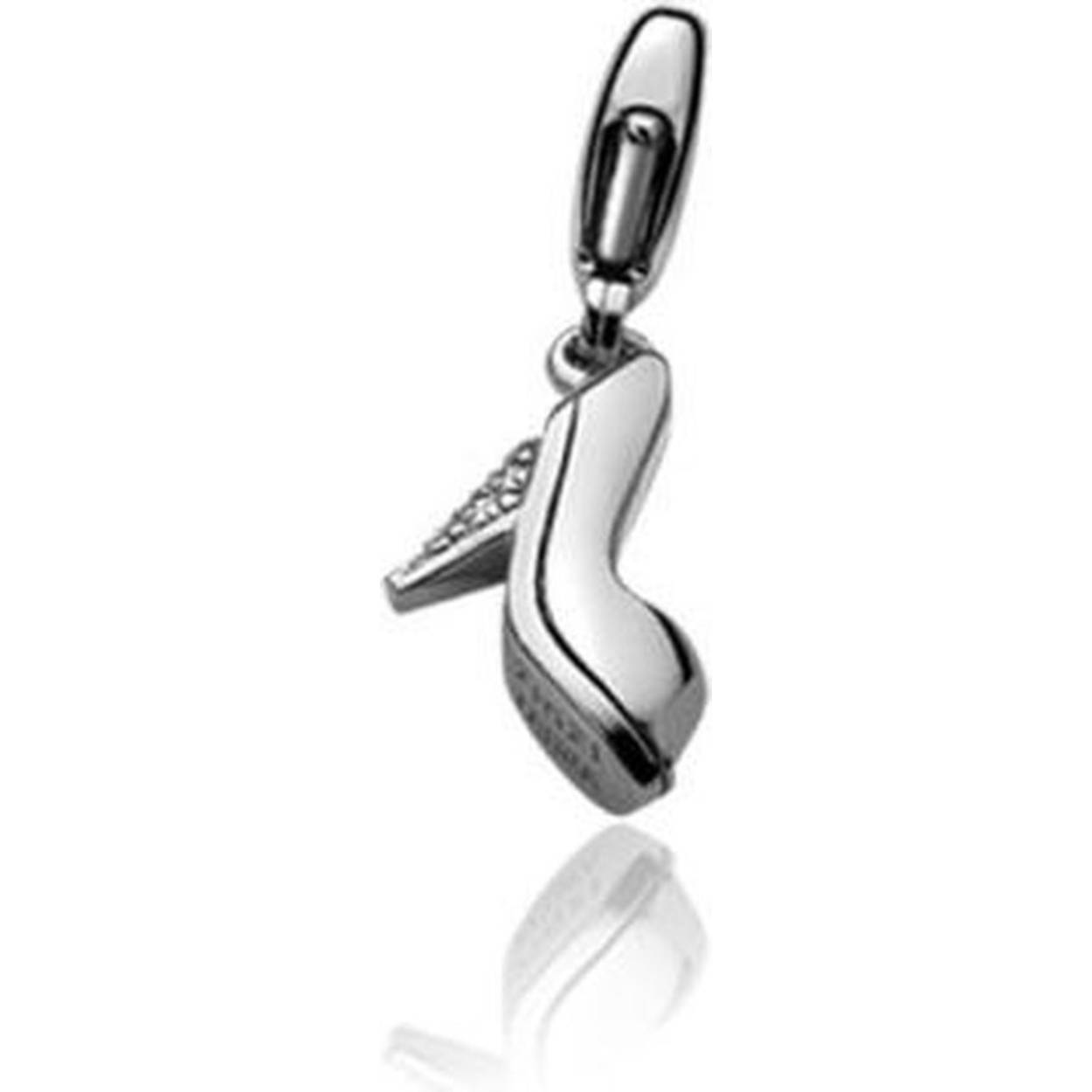 Zilveren Zinzi bedel in de vorm van een hoge hak, bezet met witte zirconia's, Zinzi By Fatima. Deze leuke 1e gehalte zilveren bedel past aan de bedelarmbanden van Zinzi
