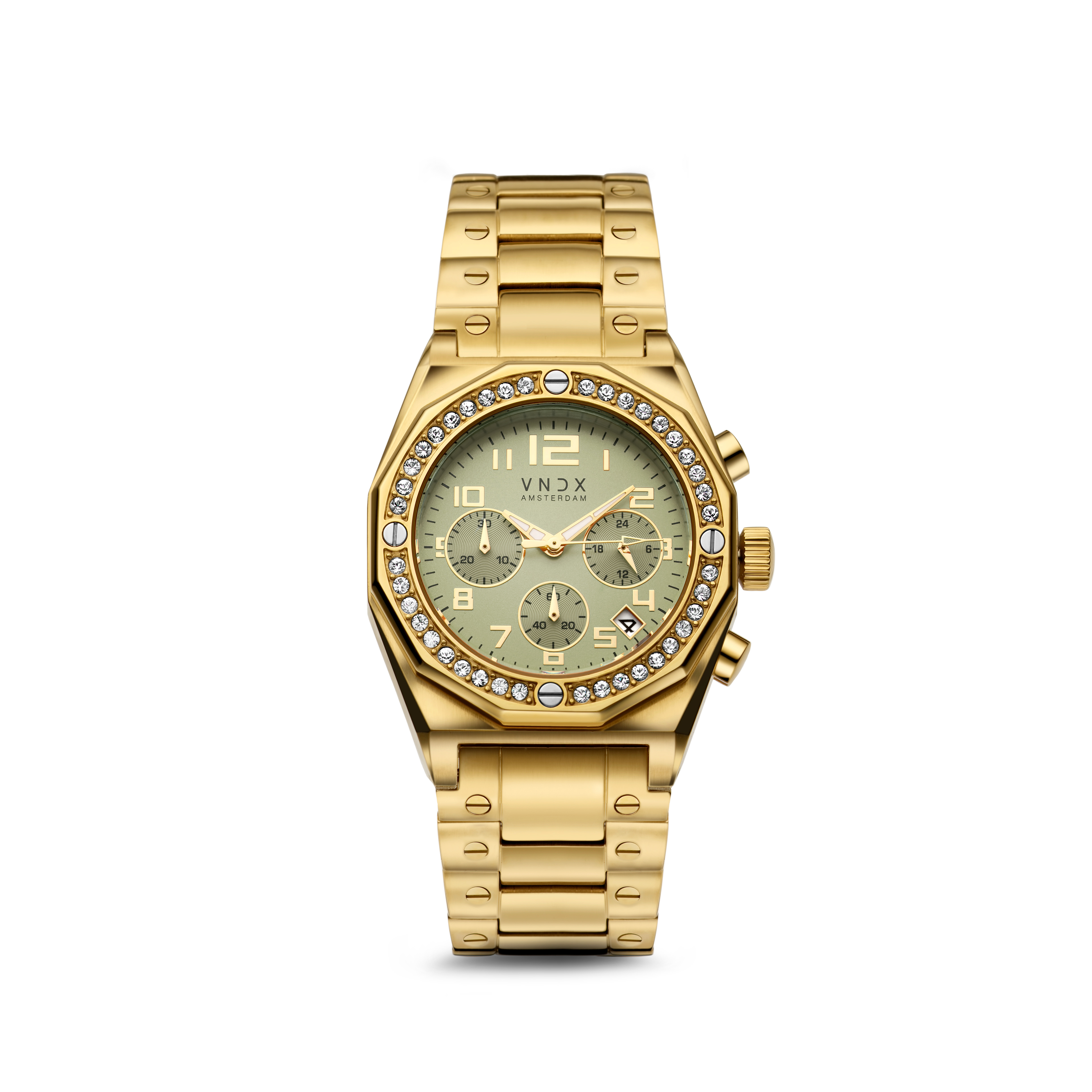 The One is een elegant dameshorloge met een kastdiameter van 38 mm, voorzien van praktische functies. Dit horloge biedt een datumaanduiding en een stopwatch, aangedreven door een betrouwbare chronograaf. De wijzerplaat en lunette stralen elegantie uit, uitgerust met prachtige swarovski stenen. De robuuste behuizing geeft het horloge een gedurfde uitstraling. The One heeft lichtgevende wijzers voor optimale zichtbaarheid in het donker en een krasbestendig saffierglas. Met een indrukwekkende waterdichtheid van 10 ATM, kun je met dit horloge zonder zorgen zwemmen in de grachten of gewoon genieten van een ontspannende douche. Kies voor The One en combineer stijl met functionaliteit.