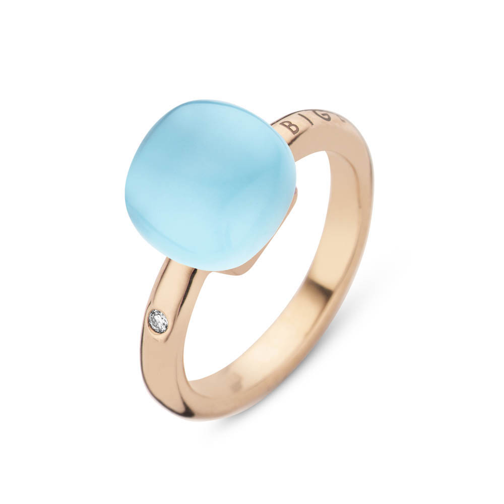 Eclectic Blue
De Mini Sweety ring is vervaardigd in 18kt roségoud en afgewerkt met een blauwe topaas met parelmoer en turkoois gekenmerkt door een diamant 0.02ct