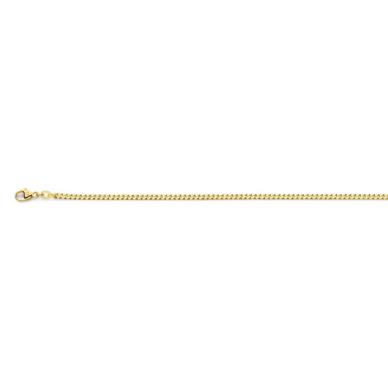 Fjory geelgouden gourmet collier met zilveren kern. Het collier heeft een lengte van  50 cm en een breedte van 2,2 mm