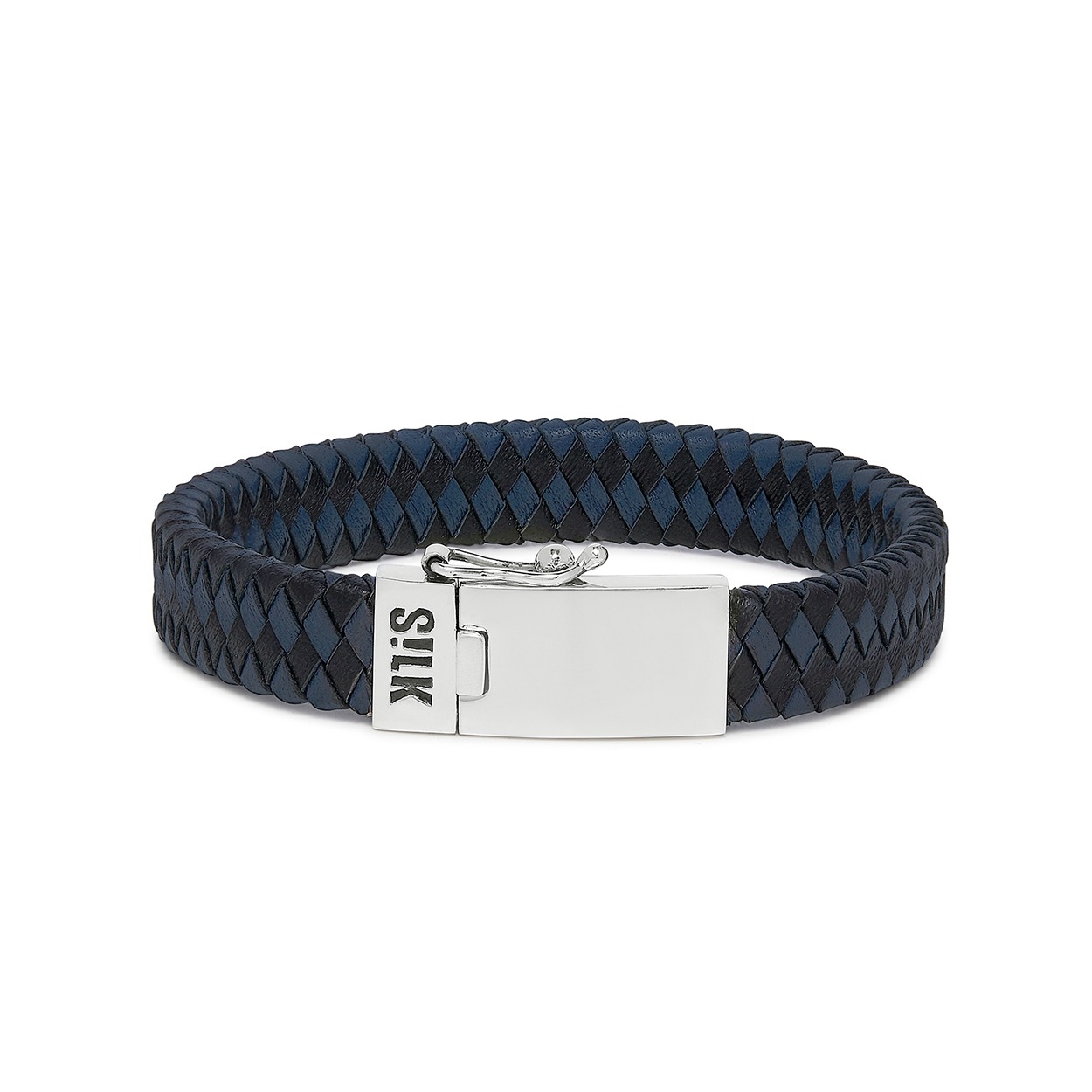 donkerblauw met zwart leer