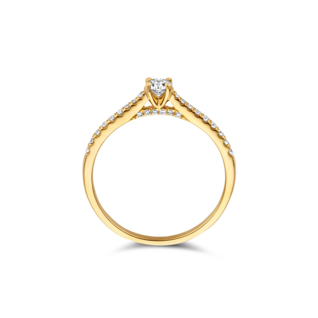 Geel gouden 18 kt verlovingsring met 0.30ct briljant