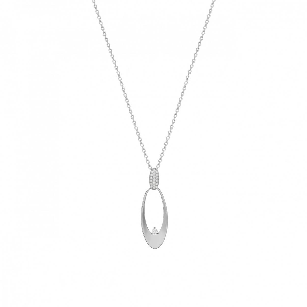 Stijlvolle zilveren hanger met zirkonia, incl collier