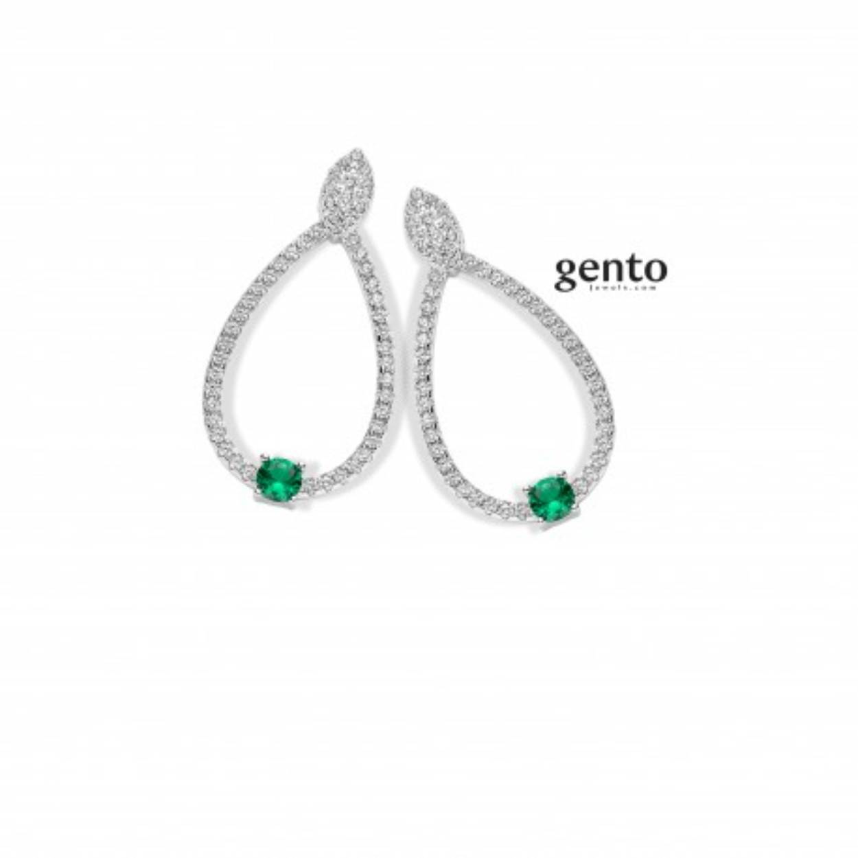 Oorbellen zilver zirc/groen gento