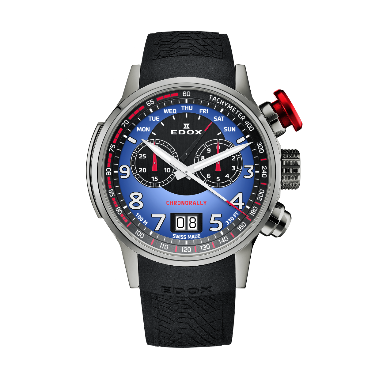 De Edox Chronorally Chronograph Limited Edition 38001 TINR BUDN is een sportieve quartz chronograaf met spannende designelementen