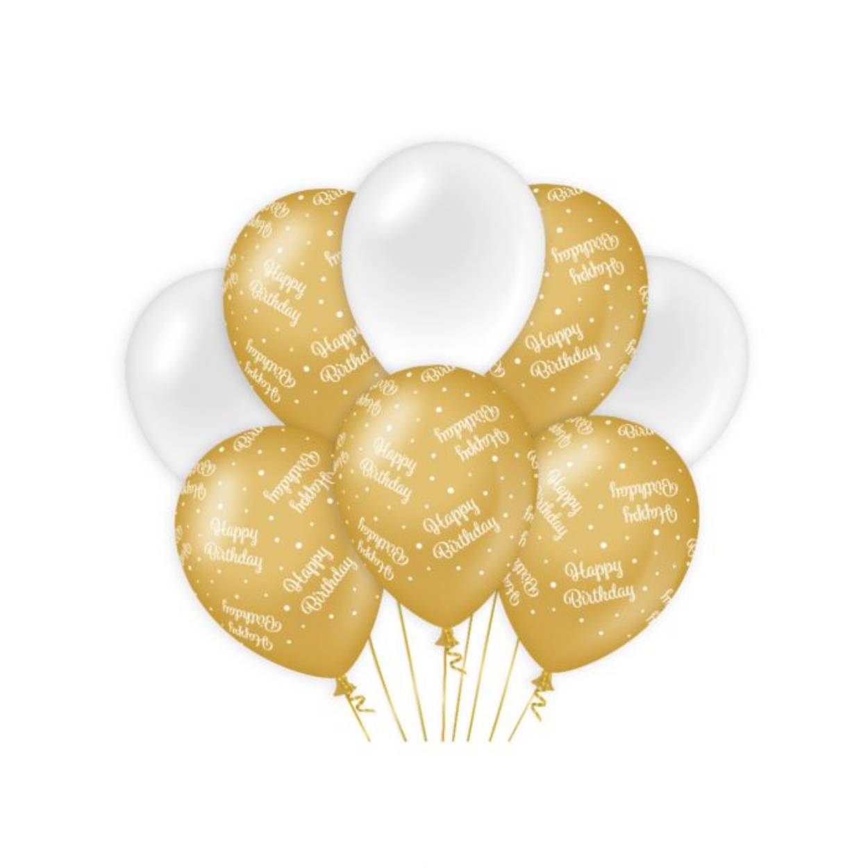 Maak uw gold/white party compleet met onze decoration balloons gold/white! Deze goud witte ballonnen zijn de ideale decoratie voor speciale feestjes zoals kroonleeftijden en geven een luxe uitstraling aan het feest. Naast de gold/white balloons vindt u bij ons in dezelfde stijl ook nog gold/white hanging decorations en bijvoorbeeld party flag banners.