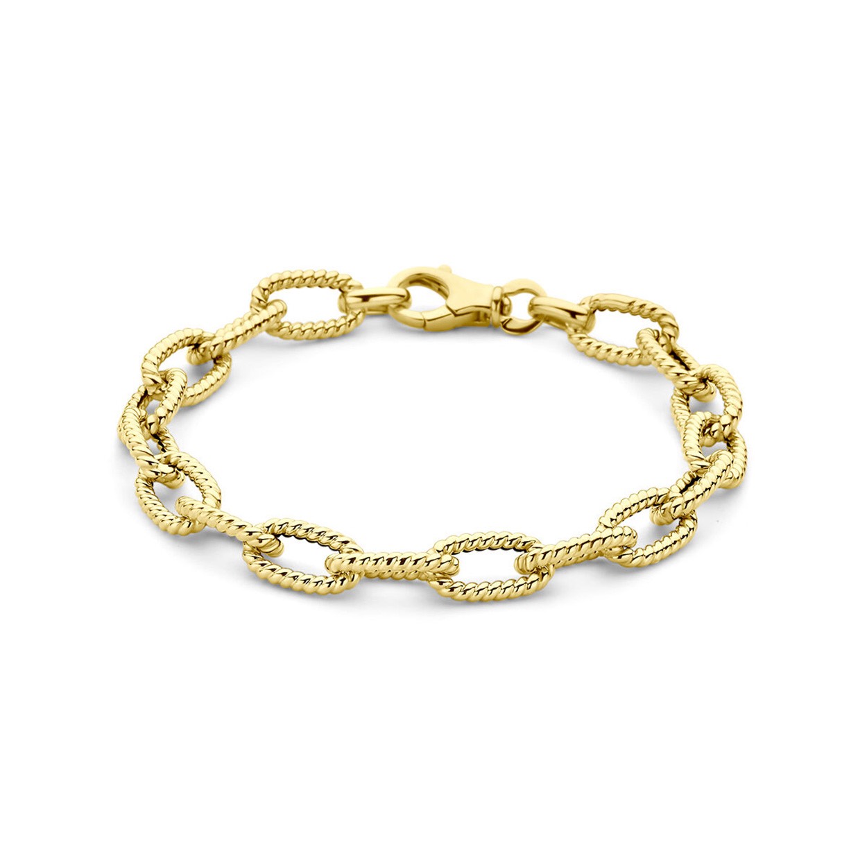 14k Geelgouden armband met een draaglengte van 19cm en een karabijn sluiting. De schakelbreedte is 7.8mm.