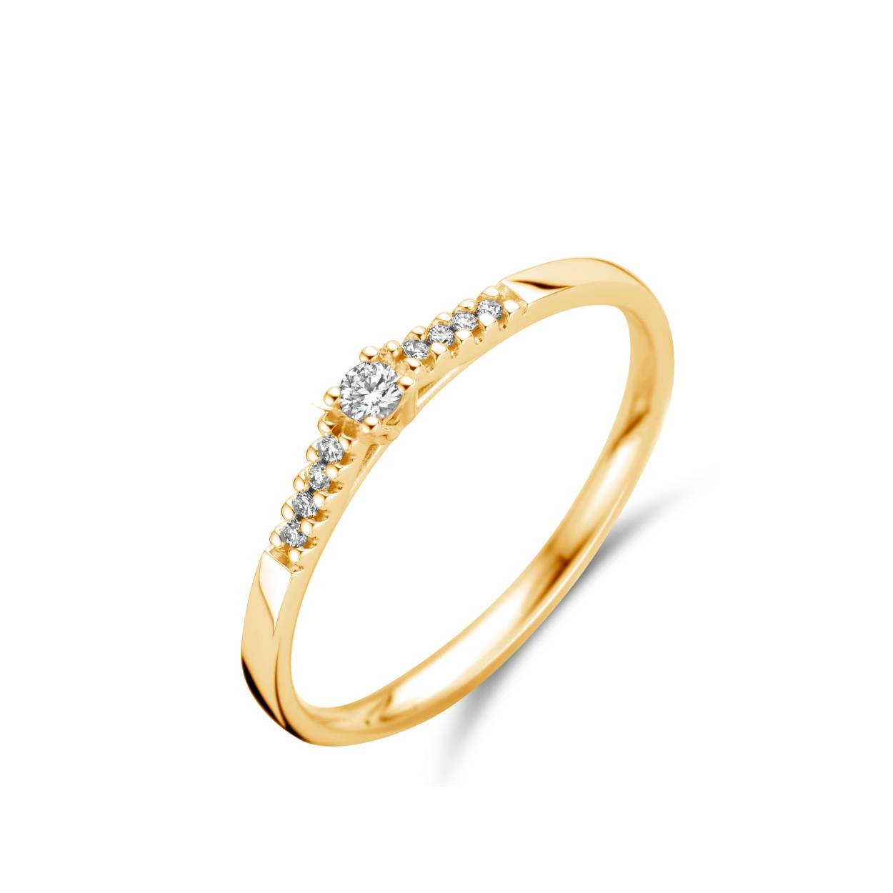 18 kt gouden ring met diamant: 0,07 ct
Type: solitaire
De prijs kan variëren naargelang de goudprijs