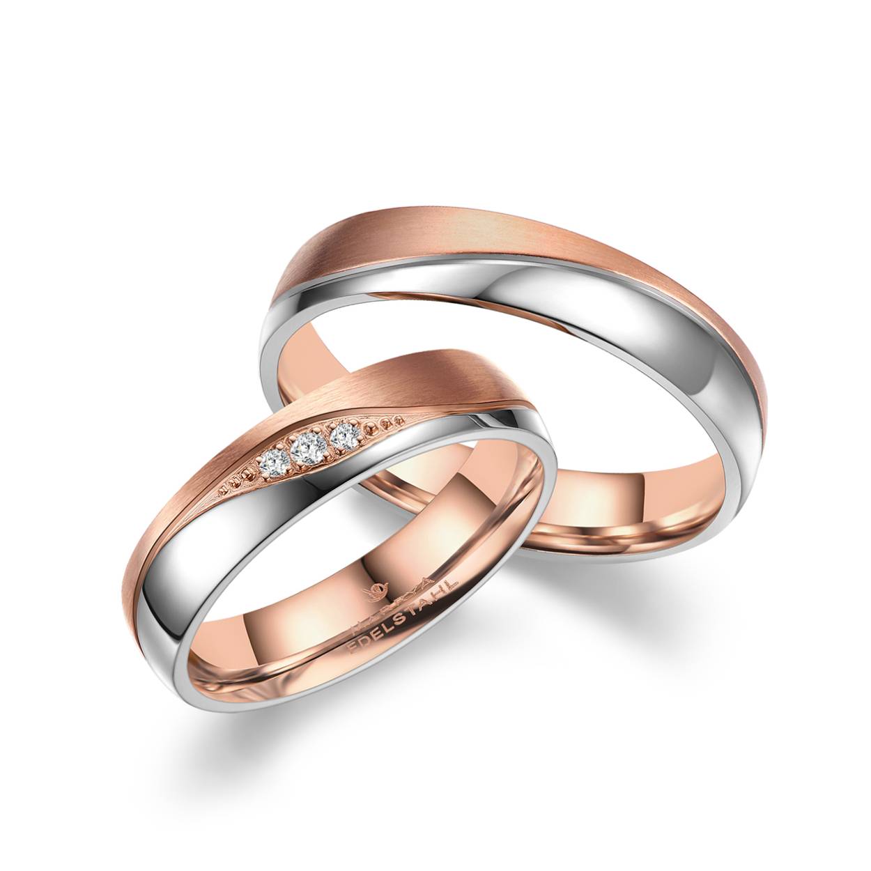 Herenring edelstaal rosé bicolor mat/poli