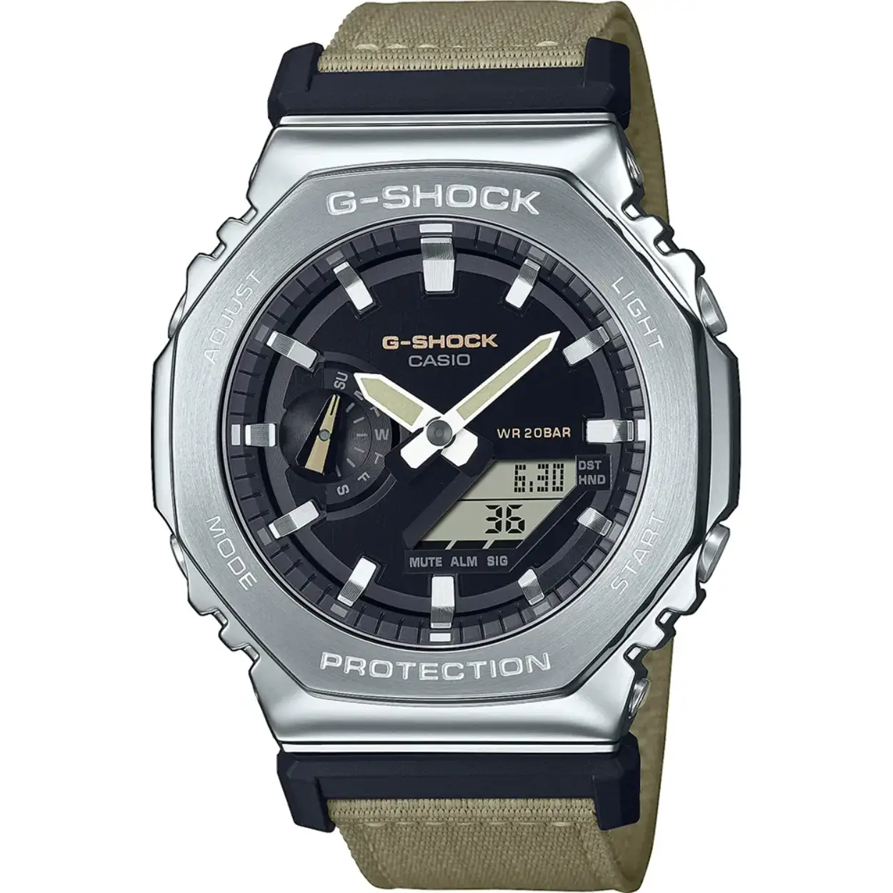 Metal cover analoog-digitaal horloge met textiel band