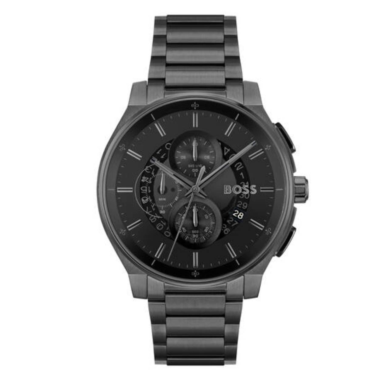 BOSS HB1514192 PEAK 2.0 Herenhorloge Chrono 44mm 
Dit BOSS horloge uit de PEAK 2.0 serie met artikelnr: HB1514192 heeft een luxe uitstraling. Zeer geschikt voor de moderne stijlvolle man van nu. Het herenhorloge valt op door zijn zwarte stalen horlogekast met een gladde bezel en een zwarte sunray wijzerplaat met een chronograaf en datum. Opvallend zijn de wijzers die met grijs zijn ingelegd. Aan de kast zit een mat glanzende zwarte schakelband met vouwsluiting. Het horloge heeft een doorsnee van 44mm met een mineraalglas en is 5ATM. 

HET MERK:
HUGO BOSS is afgestemd op levensstijlen waar het gaat om kwaliteit en precisie. Het wereldwijde fashionlabel is verdeeld in twee merken: BOSS en HUGO. Het merk BOSS biedt geavanceerde, moderne horloges gericht op kwaliteit en design om een onberispelijke look te creëren – of het nu zakelijk, casual of sportief is. De horloge collectie van BOSS is perfect afgestemd op levensstijlen waar het gaat om kwaliteit en precisie. BOSS is op maat gemaakt in een onberispelijke stijl.

Blijf stijlvol bij de tijd. Voor de BOSS-vrouw is stijl het handelsmerk en draait alles om
details. Breng uw look naar een hoger niveau met onze nieuwe en kenmerkende horlogecollectie.

SPECIFICATIES:
- Mineraalglas
- Ronde kastvorm, Ø 44mm
- Stalen horlogekast
- Zwarte wijzerplaat
- Stalen schakelband
- Chronograaf
- 5ATM
