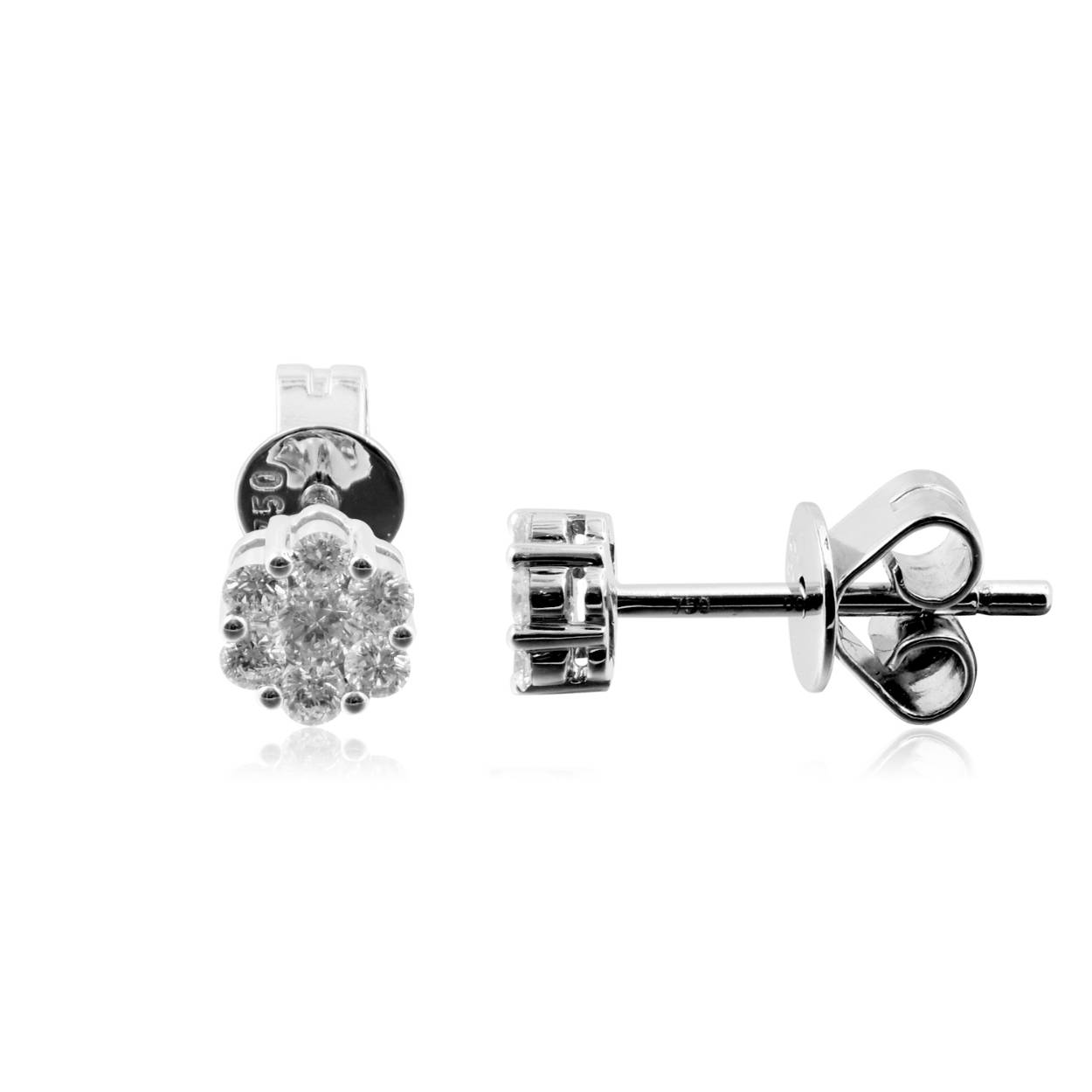 14k witgouden oorknop rozet met diamant