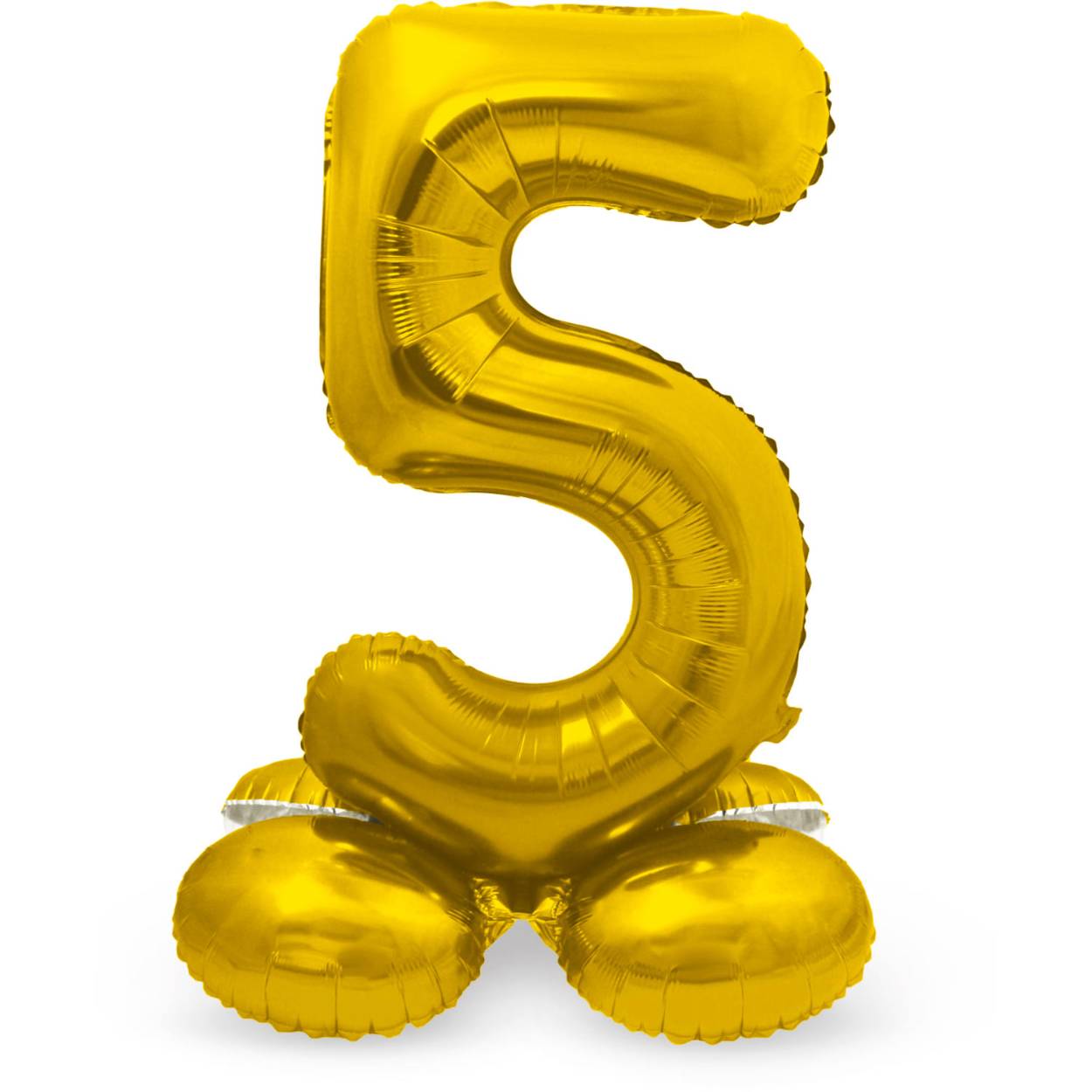 Staande Folieballon Cijfer 5 Goudkleurig - 72 cm. Inhoud: 1 folieballon. Kleur: Goudkleurig. Bijvoorbeeld te gebruiken tijdens de volgende feestgelegenheid/feestgelegenheden: Verjaardag, Kinderfeestje en Jubileum. Deze folieballon is 28 inch/72 cm en kan gevuld worden met lucht (geen helium nodig). Het artikel is gemaakt van folie.