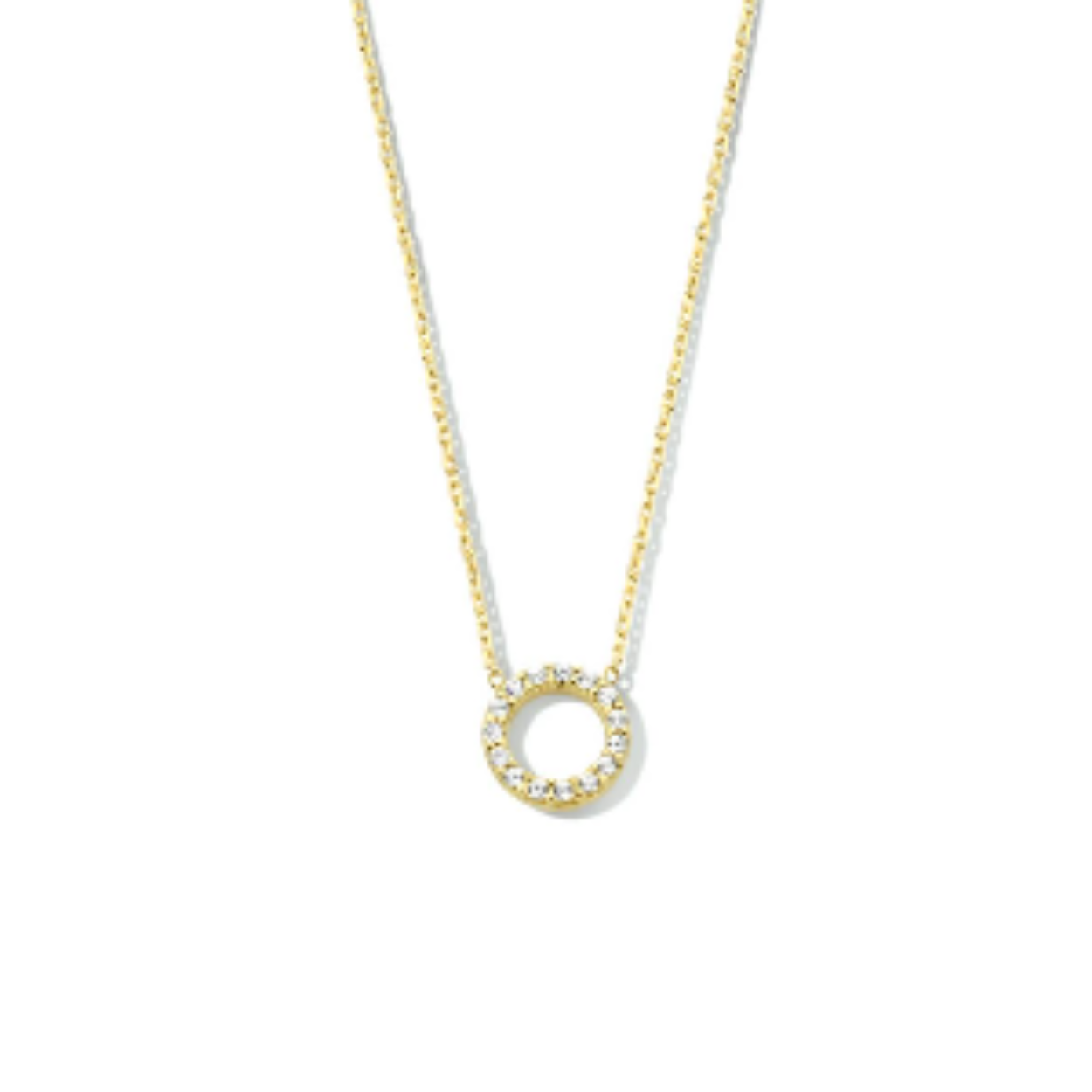 Geel gouden collier met rondje en zirconia