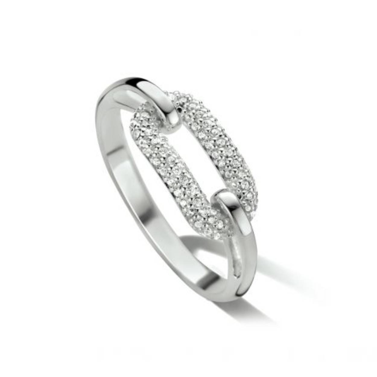 Gerhodineerd 925 zilveren ring uitgevoerd met schitterende zirkonia.