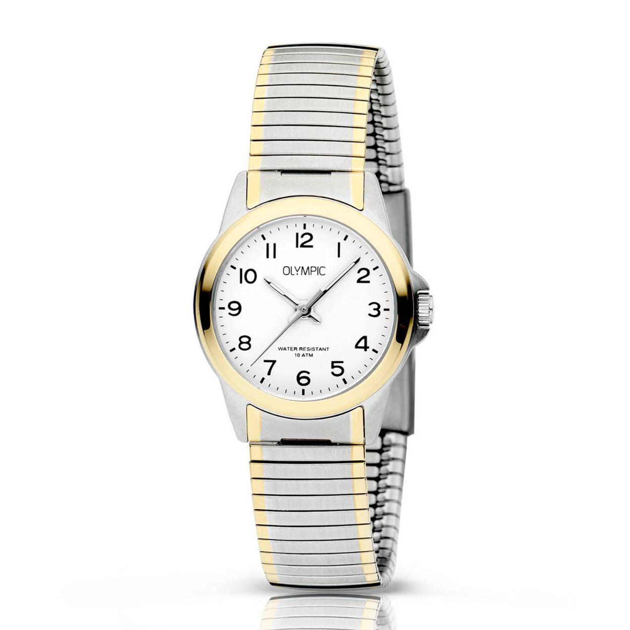 Olympic OL26DSS145B CHARLIE - Horloge - Staal - Bi-color - Rekband - 27mm
Dit unieke Olympic horloge met artikelnummer: OL26DSS145B is een klassiek dameshorloge. Het horloge heeft een geborstelde matte zilverkleurige kast met een goudkleurige bezel en een witte wijzerplaat met zwarte arabische cijfers en goudkleurige wijzers. Aan het horloge zit een bi-color rekband waardoor er geen sluiting nodig is. De band is in te korten of te vergroten. Het horloge heeft een mineraalglas, een afmeting van 27mm en is 10 ATM. Zeer geschikt voor oudere mensen en klanten die moeite hebben met sluitingen.
 
Waterdichtheid 10 ATM
Dit horloge is bestand tegen water bij het zwemmen en douchen. Dit horloge is niet bestand tegen (grote) waterdruk dus je kunt er niet mee duiken.

Het merk:
Een mooi horloge hoeft niet duur te zijn! Het Nederlandse horlogemerk Olympic levert stoere chronografen, slimline series, digitale uurwerken en elegante dameshorloges. De prijs-kwaliteitverhouding staat bij Olympic hoog in het vaandel met prijzen die uiteenlopen van € 34,95 tot en met € 139,00.

100% Nederlands ontwerp, waterdicht en standaard 3 jaar fabrieksgarantie.

Specificaties:
- Ronde kast
- Stalen horlogekast
- Witte wijzerplaat 
- Stalen bi-color rekband
- 10 ATM 
- Standaard 3 jaar fabrieksgarantie
- Mineraalglas