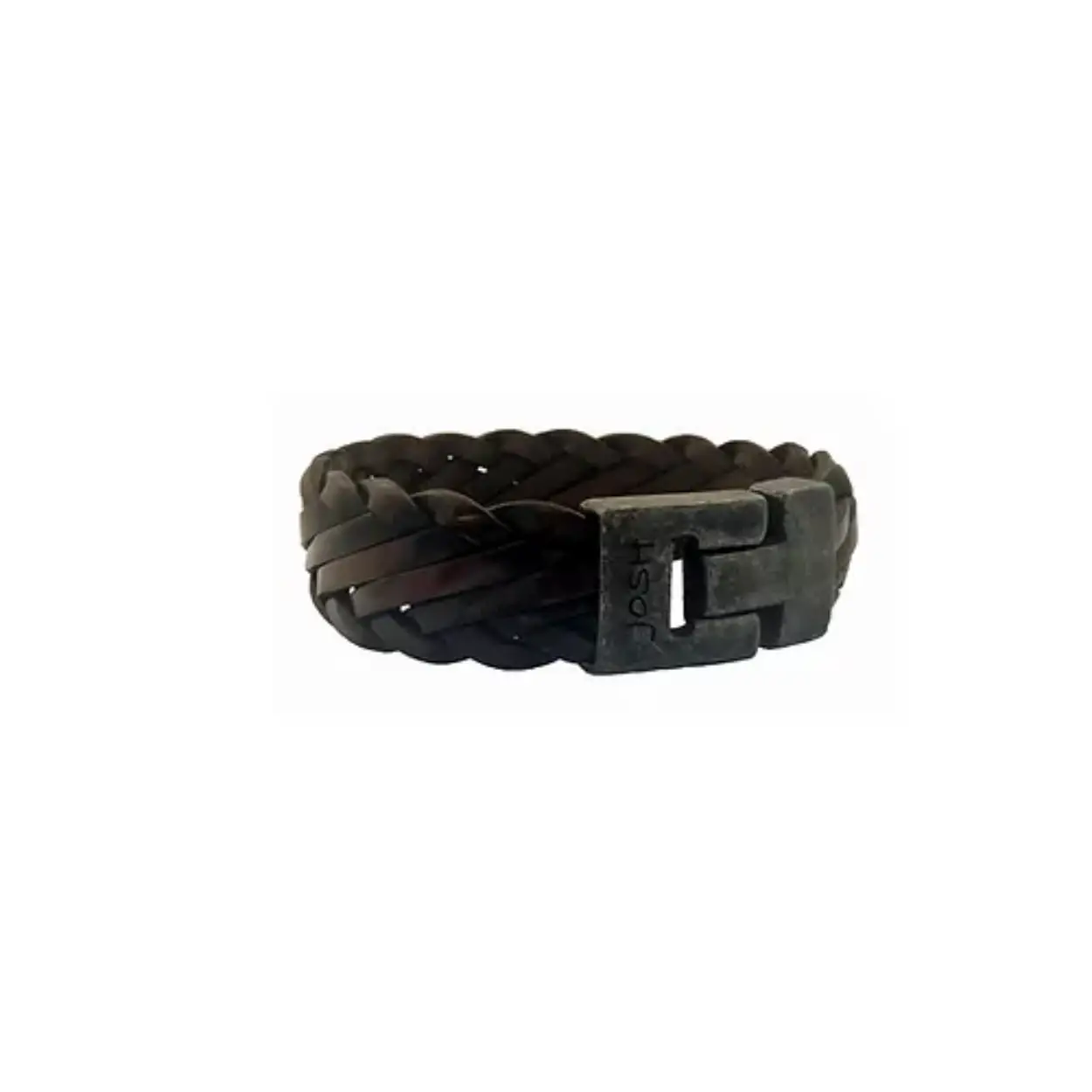 Josh armband gevlochten leer zwart maat 21 met een magneetsluiting vintage black