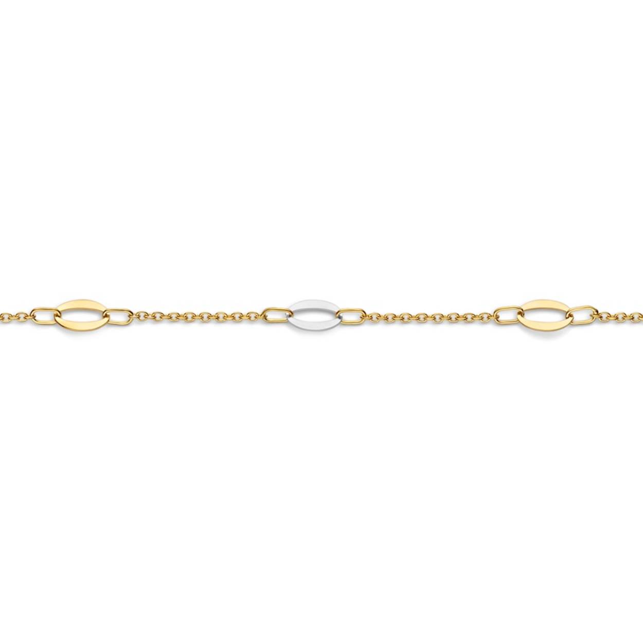 18 kt bicolor (goud/zilverkleurige) gouden armband met ovalen plaatjes
Lengte: 18 cm
Bijhorende collier en oorbellen ook verkrijgbaar
De prijs kan variëren naargelang de goudprijs