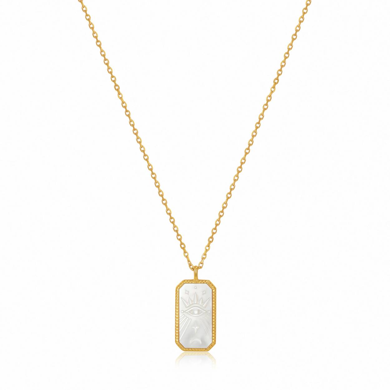 Maak je outfit compleet met deze prachtige 14K gold plated ketting van Ania Haie. De ketting bestaat uit een pendant in parelmoer met een ingegraveerd oogje. Dit gelukssymbool beschermt tegen jaloezie en negatieve invloeden. De tijdloze sieraden uit de Wild Soul collectie geven de esthetiek van traditionele camee-sieraden een moderne twist. Prachtig in combinatie met de andere sieraden uit deze collectie.