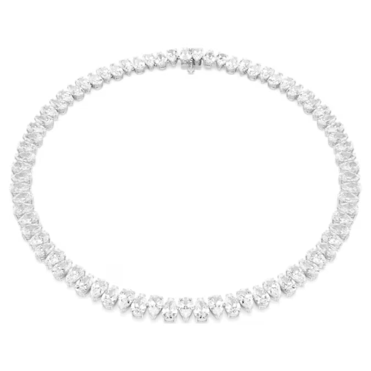 Met zijn opvallende slijpvormen geeft deze Matrix-ketting de bekende tennisstijl een betoverende nieuwe koers. Het ontwerp met rhodium toplaag bestaat uit een complete streng vol heldere Swarovski Zirkonia in de Pear-slijpvorm. Een bijna eindeloze stroom aan facetgeslepen stenen die uw look een energieke uitstraling geeft.