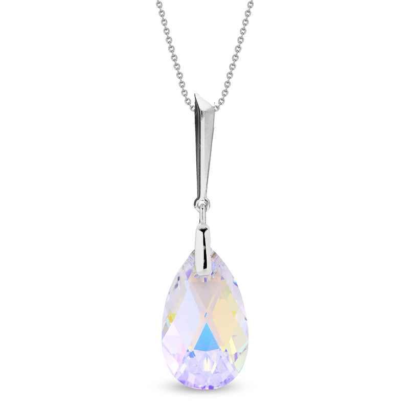 Spark zilveren dainty drop collier met hanger. De swarovski crystallen hanger in de vorm van een druppel in de kleur aurora boreale.

Het hangoog van de hanger is bezet met witte swarovski crystallen, de hanger is inclusief hangoog 2,6 cm lang.

Het collier is te dragen van 42 tot 47 cm, nieuw in geschenkverpakking.

