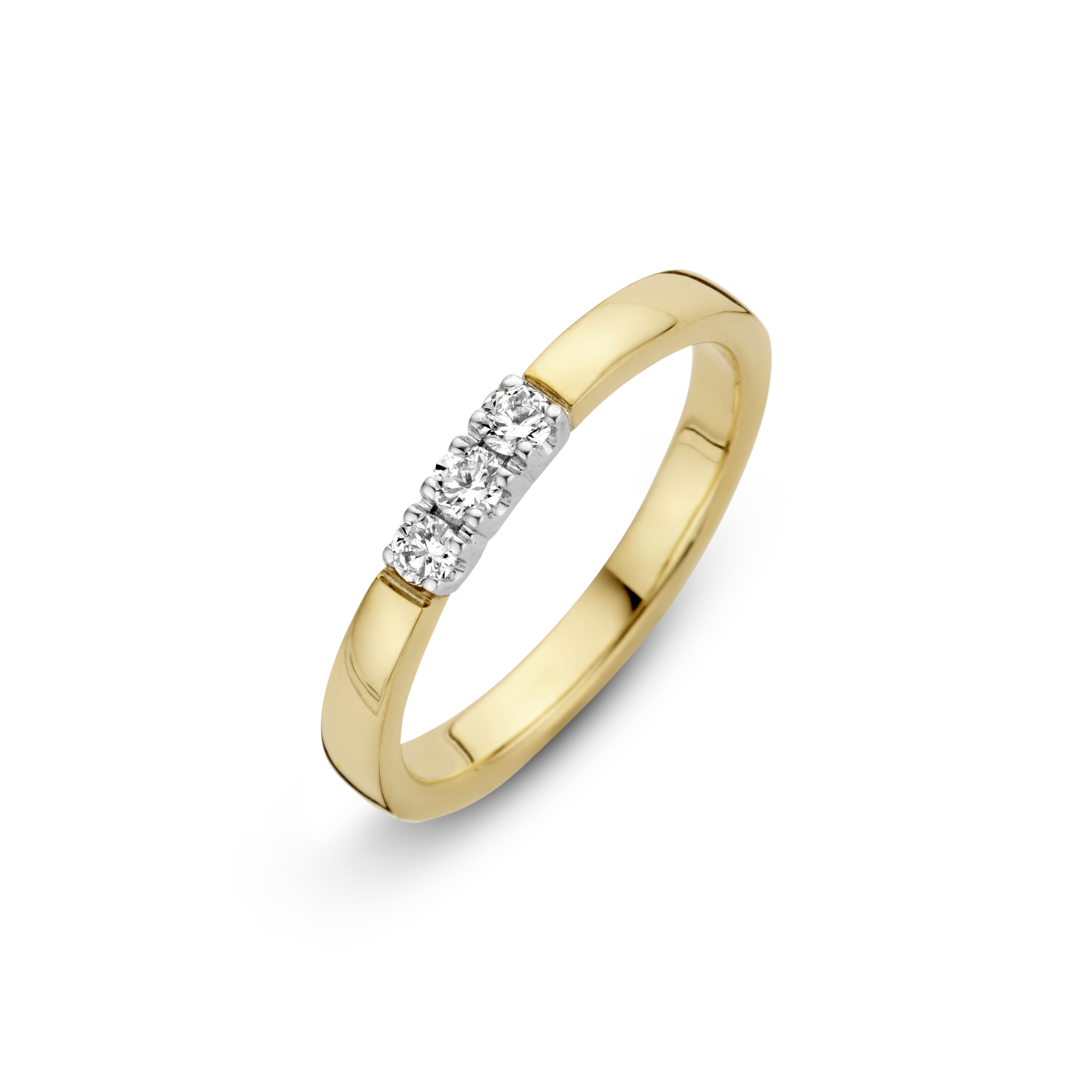 gouden memoire ring met 3 x0.25crt diamant in witgouden zetting