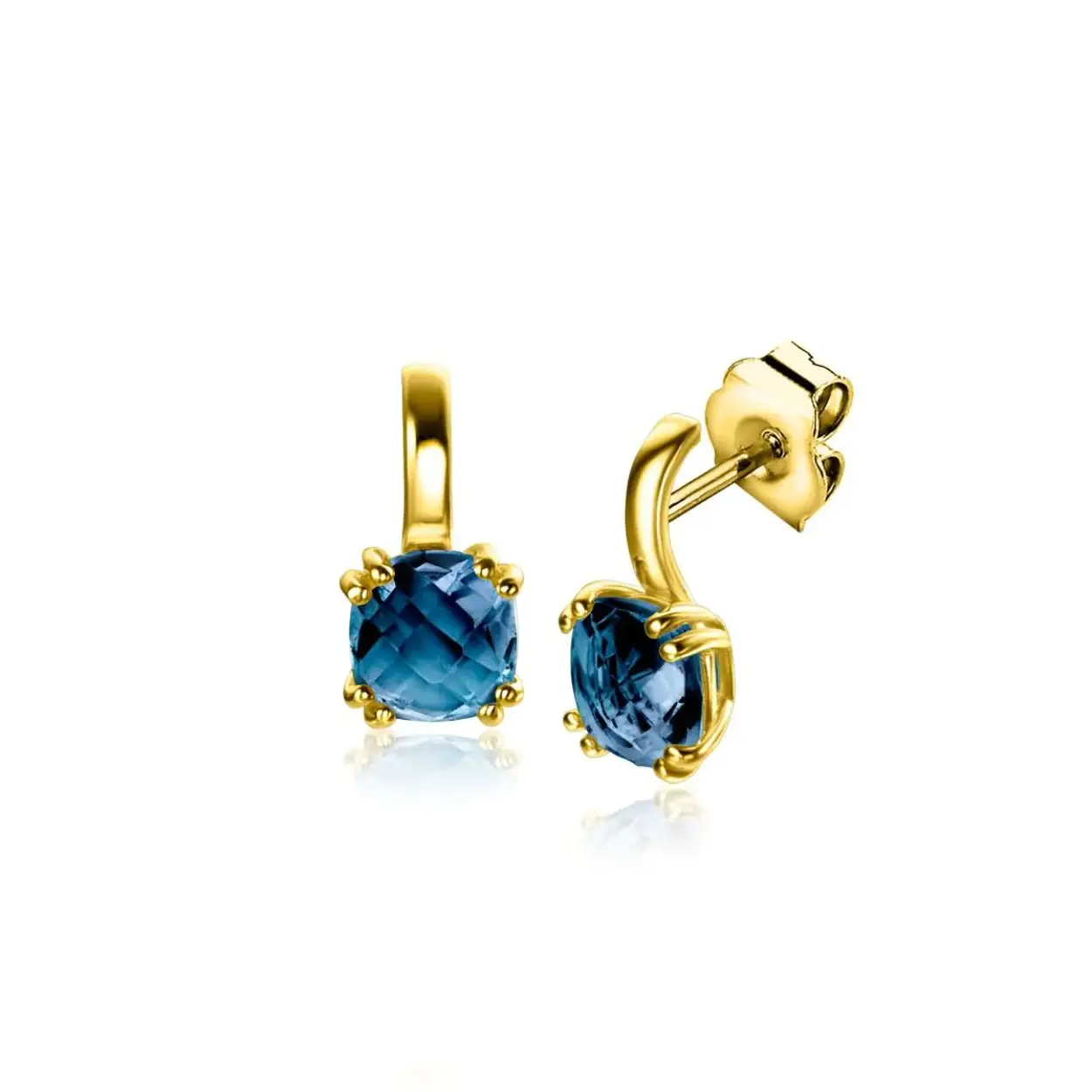 ZINZI Gold 14 karaat gouden oorsieraden 13mm met chique vierkante kleursteen in 6,5mm bezet met echt Londen topaas. Vervaardigd van geheel 14 karaat goud (585).